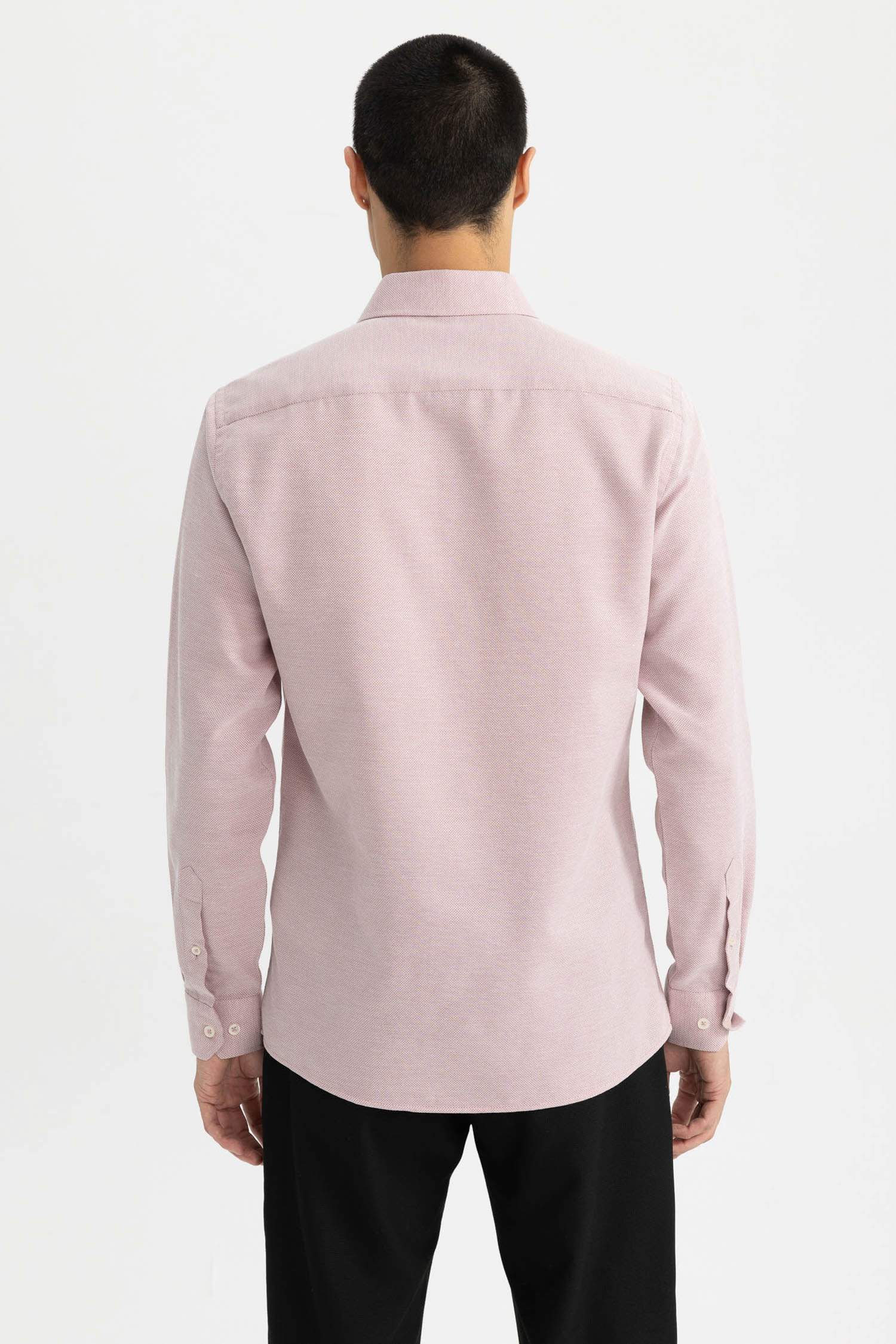 Slim Fit Polo Neck Textured Long Sleeve Shirt