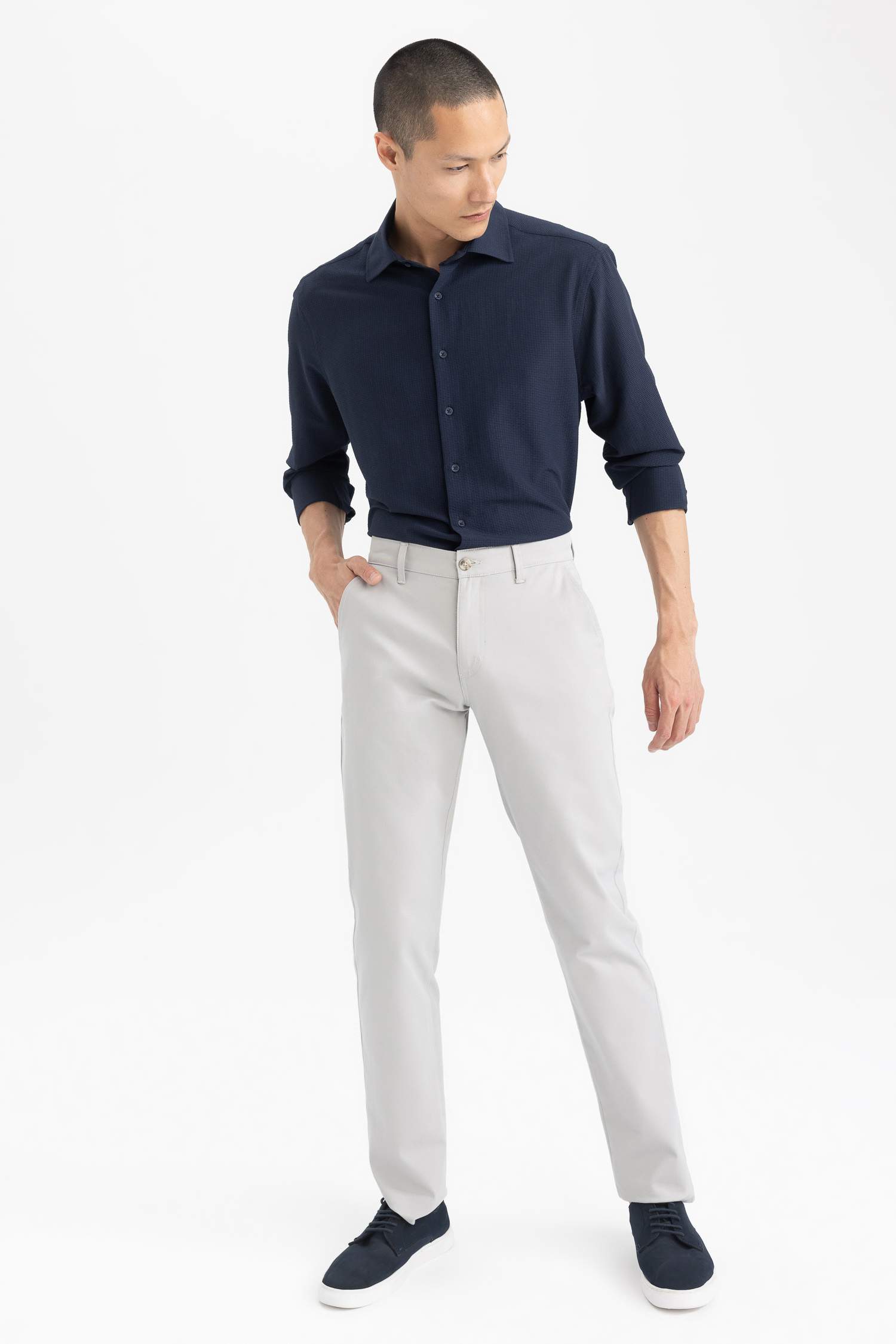 Modern Fit Polo Collar Crinkle Long Sleeve Shirt