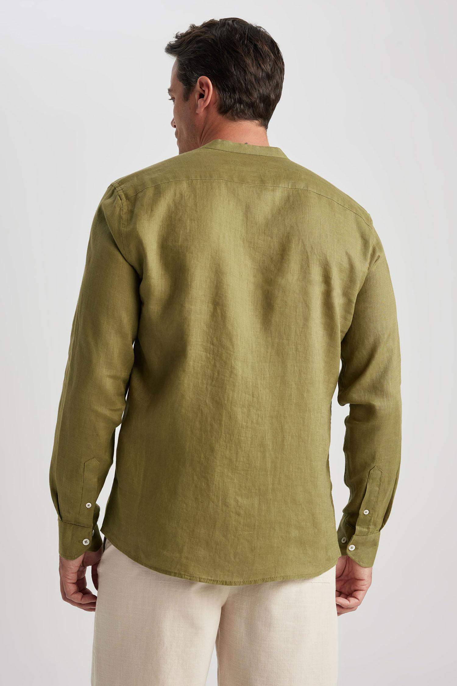 Рубашка приталенного кроя с круглым вырезом из 100% льна