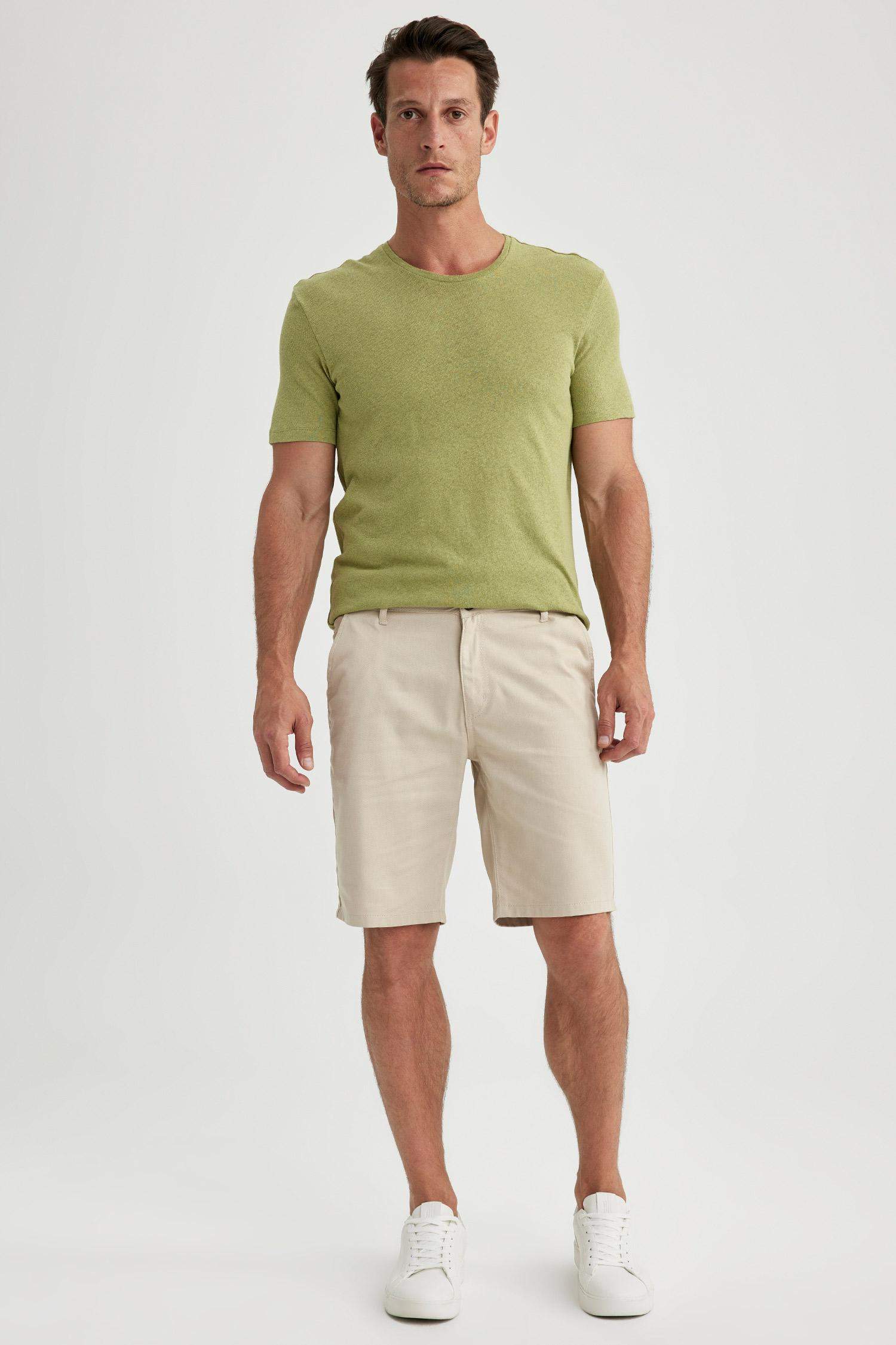 تي شيرت كتان مودرن فيت بياقة مستديرة