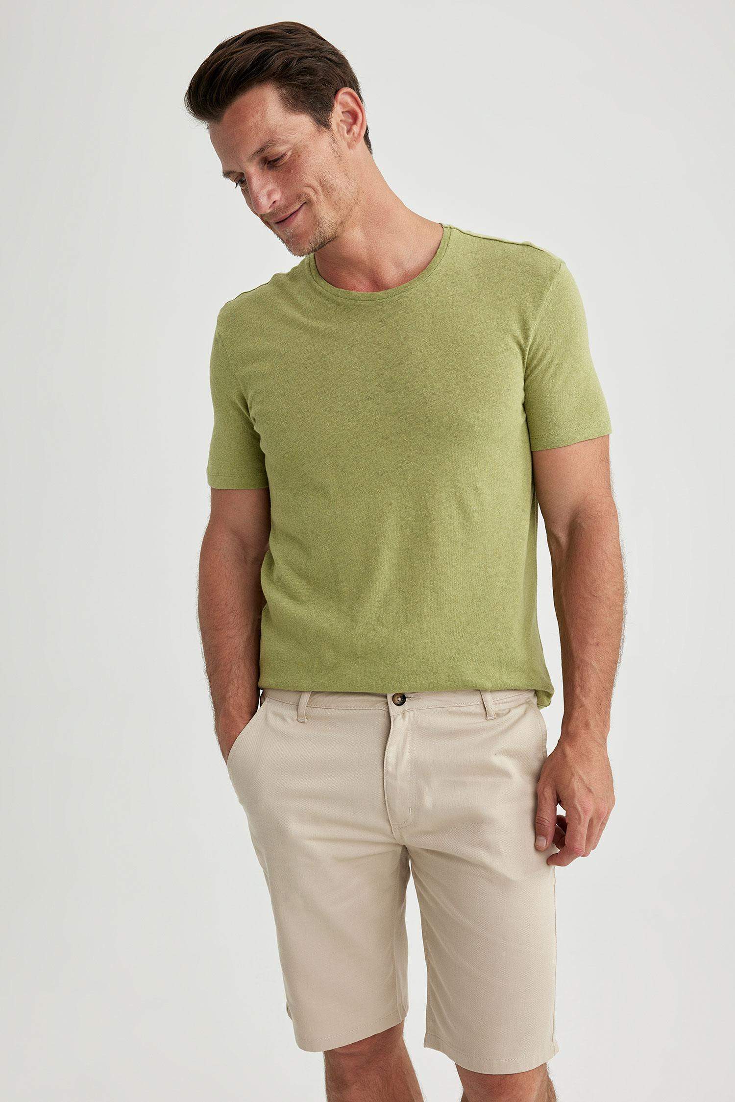 تي شيرت كتان مودرن فيت بياقة مستديرة