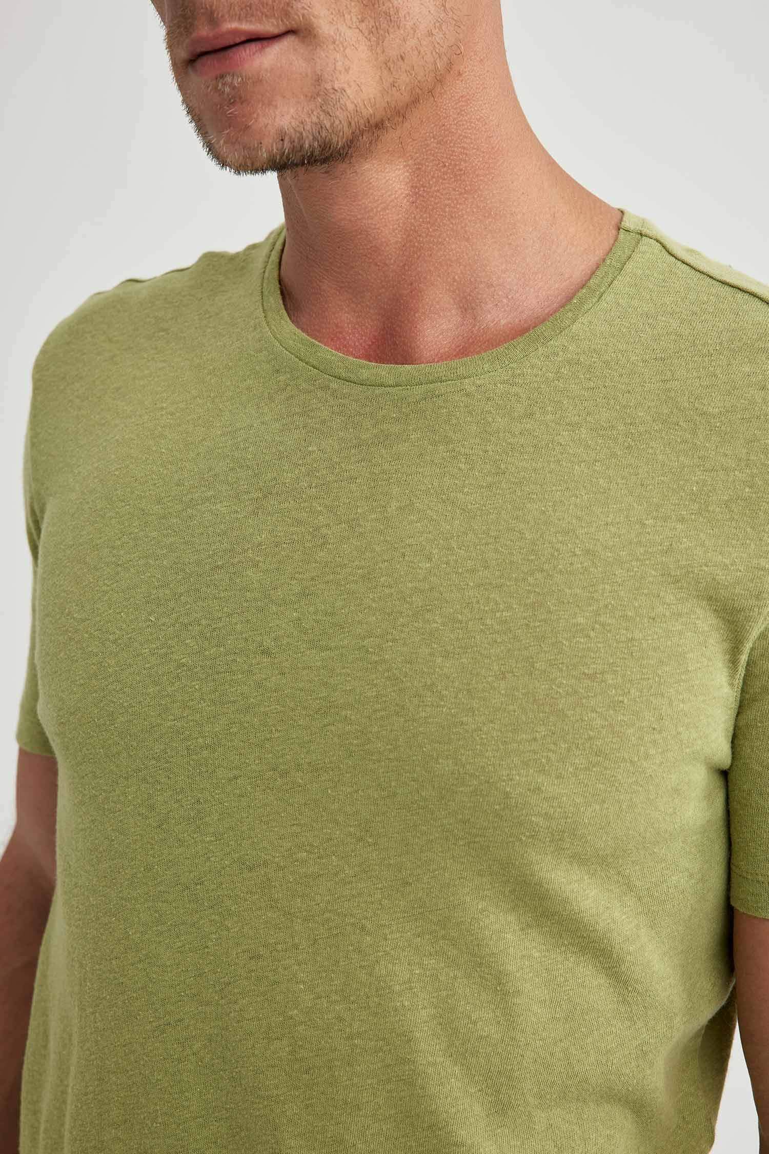 تي شيرت كتان مودرن فيت بياقة مستديرة