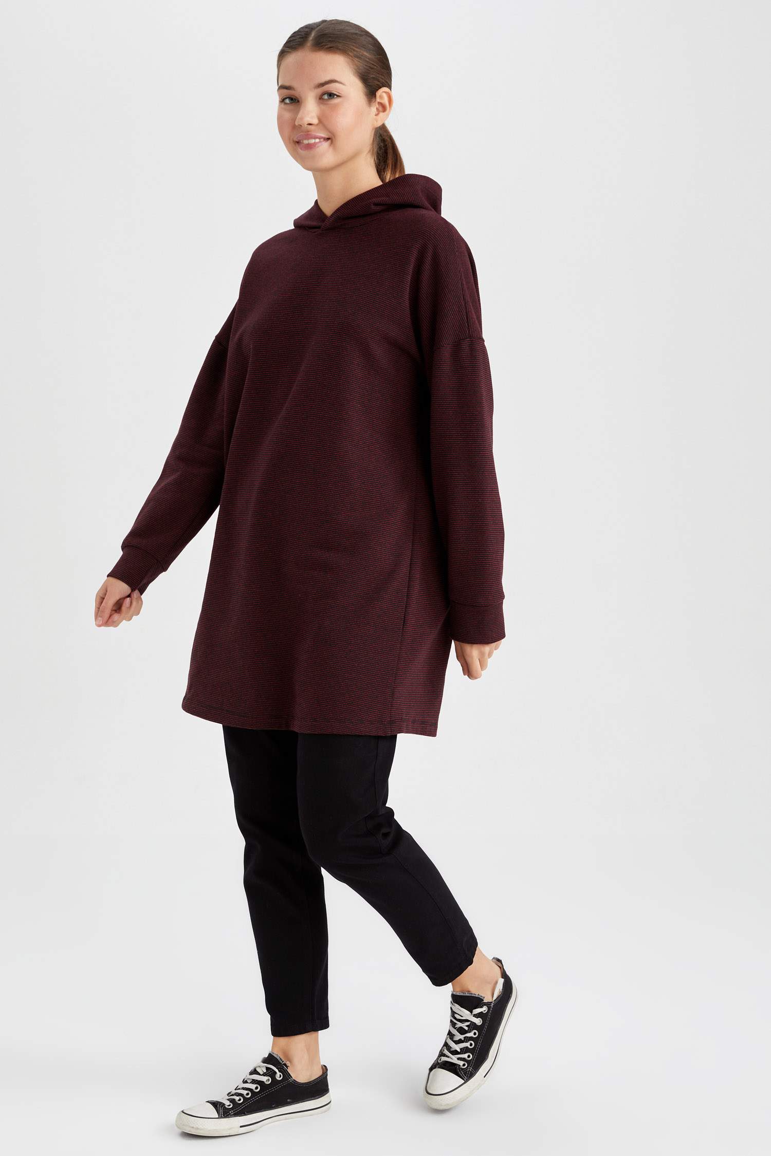 Regular Fit Kapüşonlu Uzun Kollu Sweatshirt Tunik