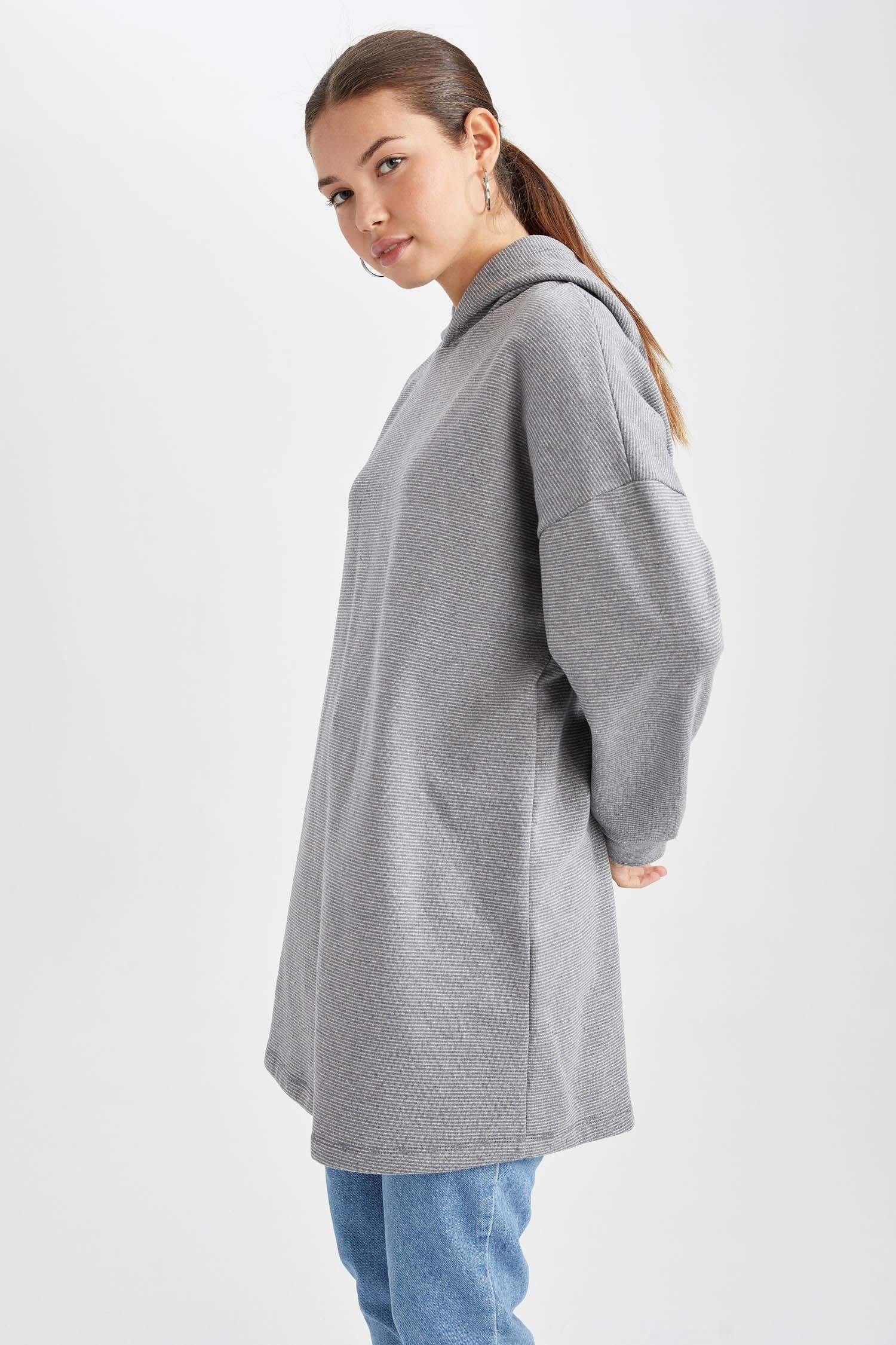 Regular Fit Kapüşonlu Uzun Kollu Sweatshirt Tunik