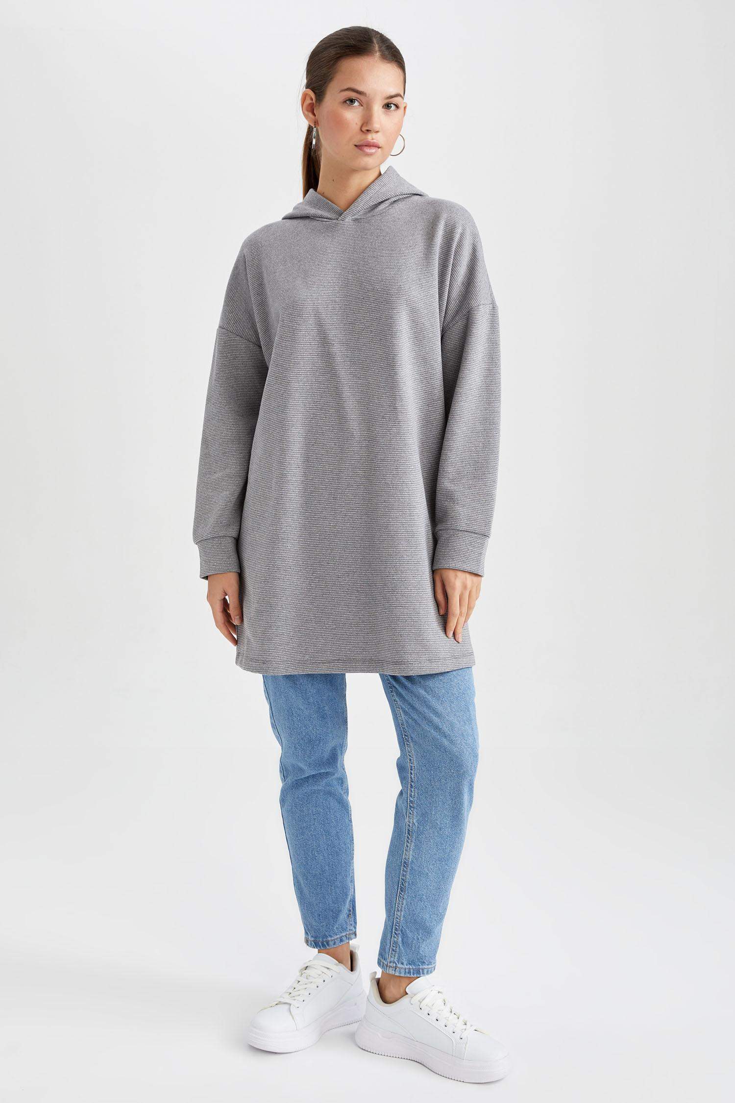 Regular Fit Kapüşonlu Uzun Kollu Sweatshirt Tunik