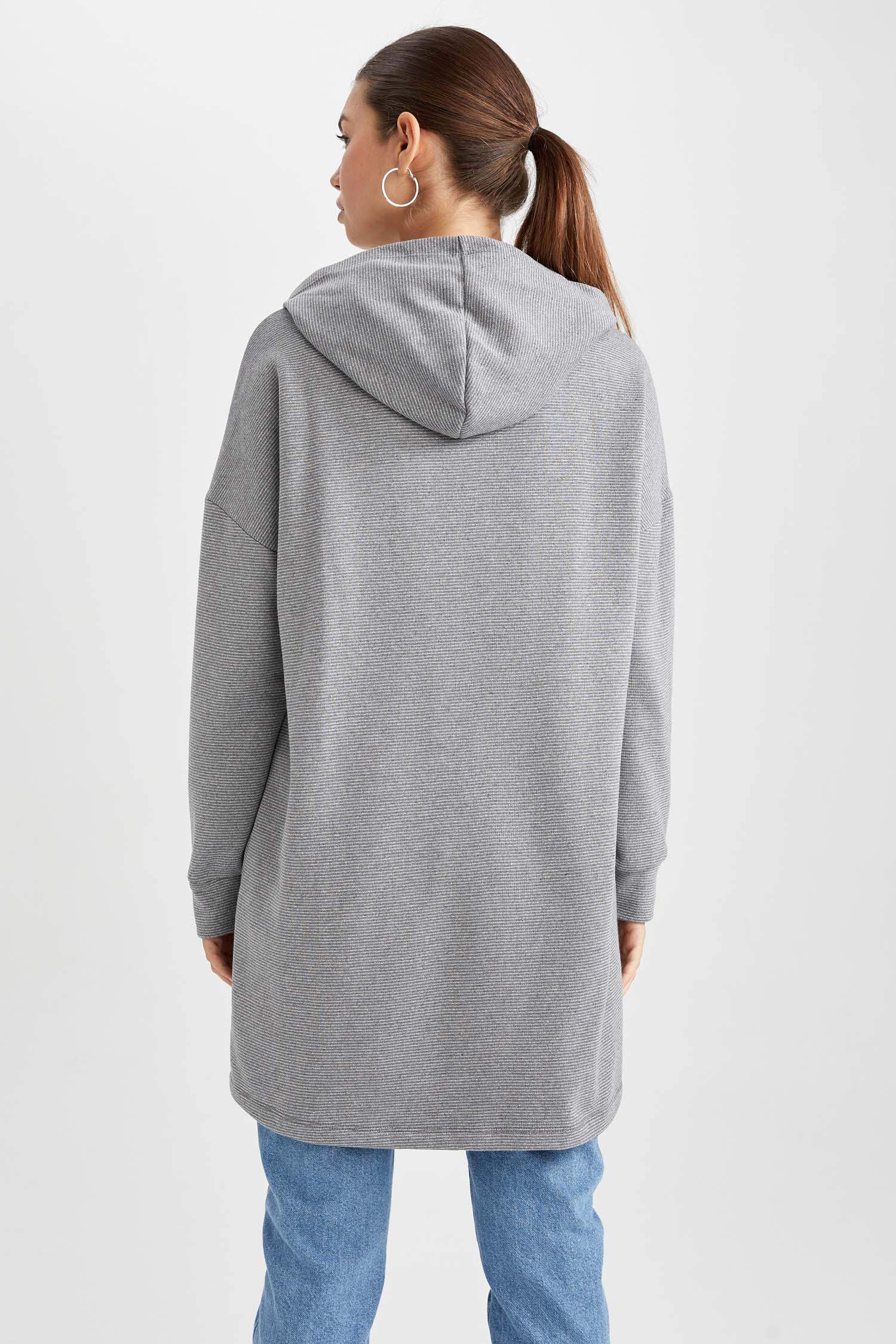 Regular Fit Kapüşonlu Uzun Kollu Sweatshirt Tunik