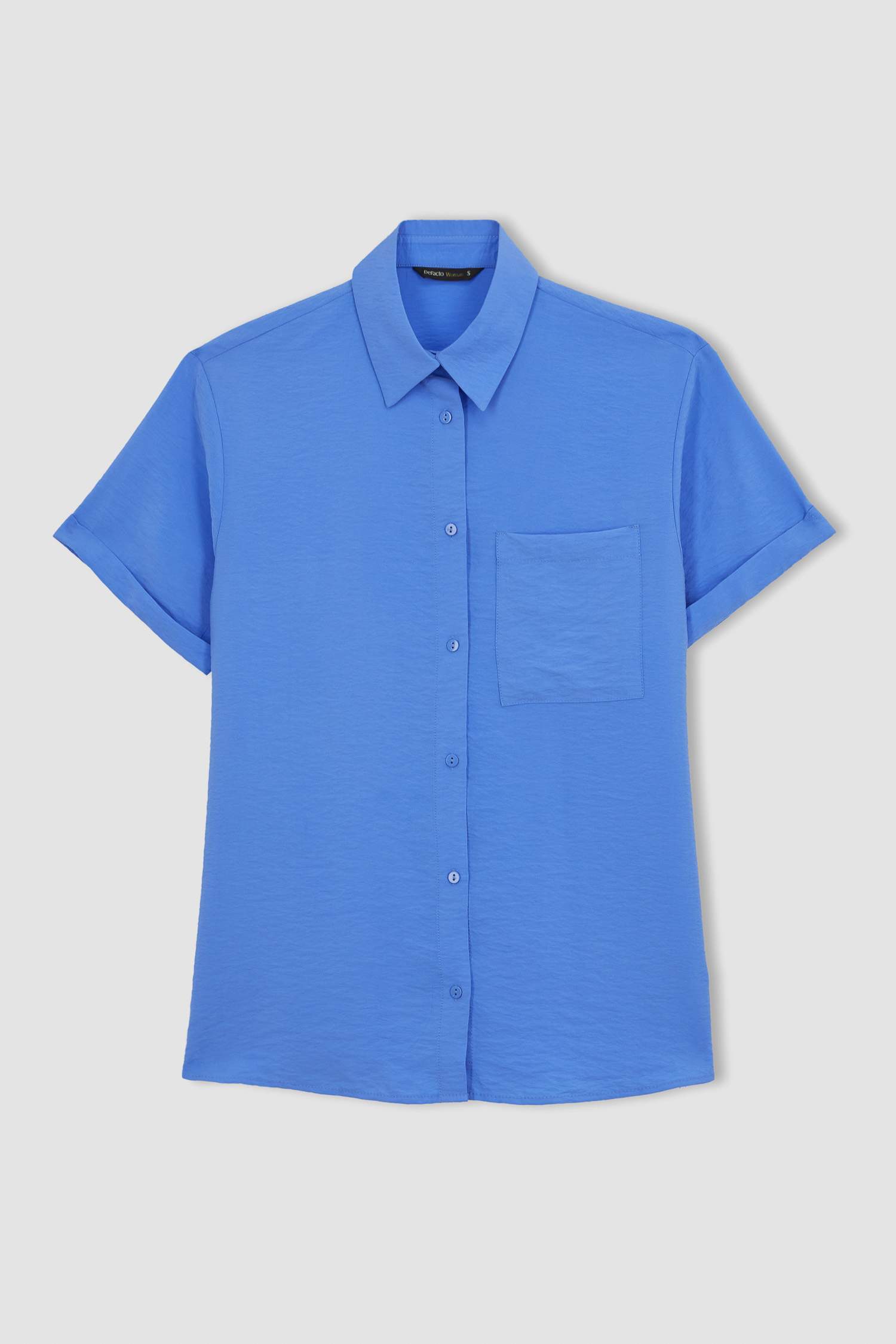 Blue WOMAN Traditional Loose Fit Shirt Collar Short Sleeve Shirt