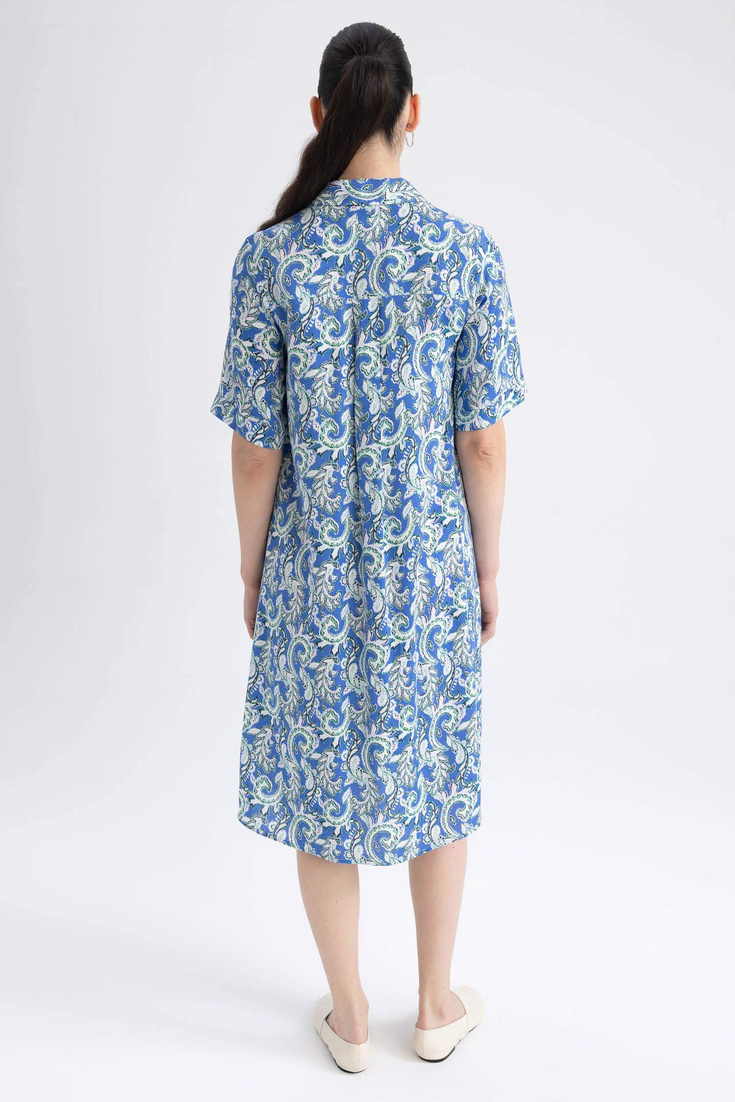 Traditional Shirt Collar Midi Short Sleeve Dress