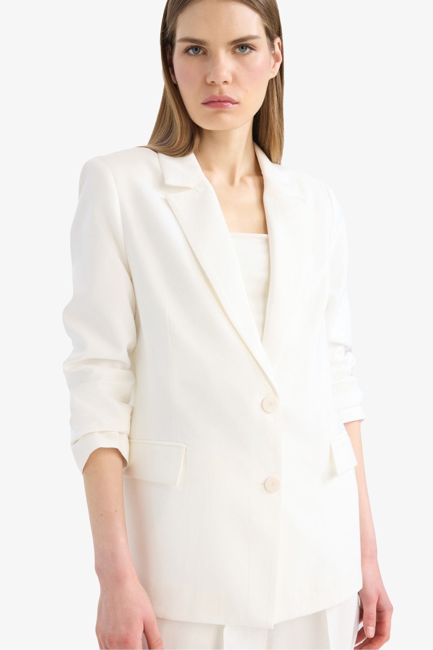 Loose Fit Kruvaze Yaka Düğmeli Blazer Ceket