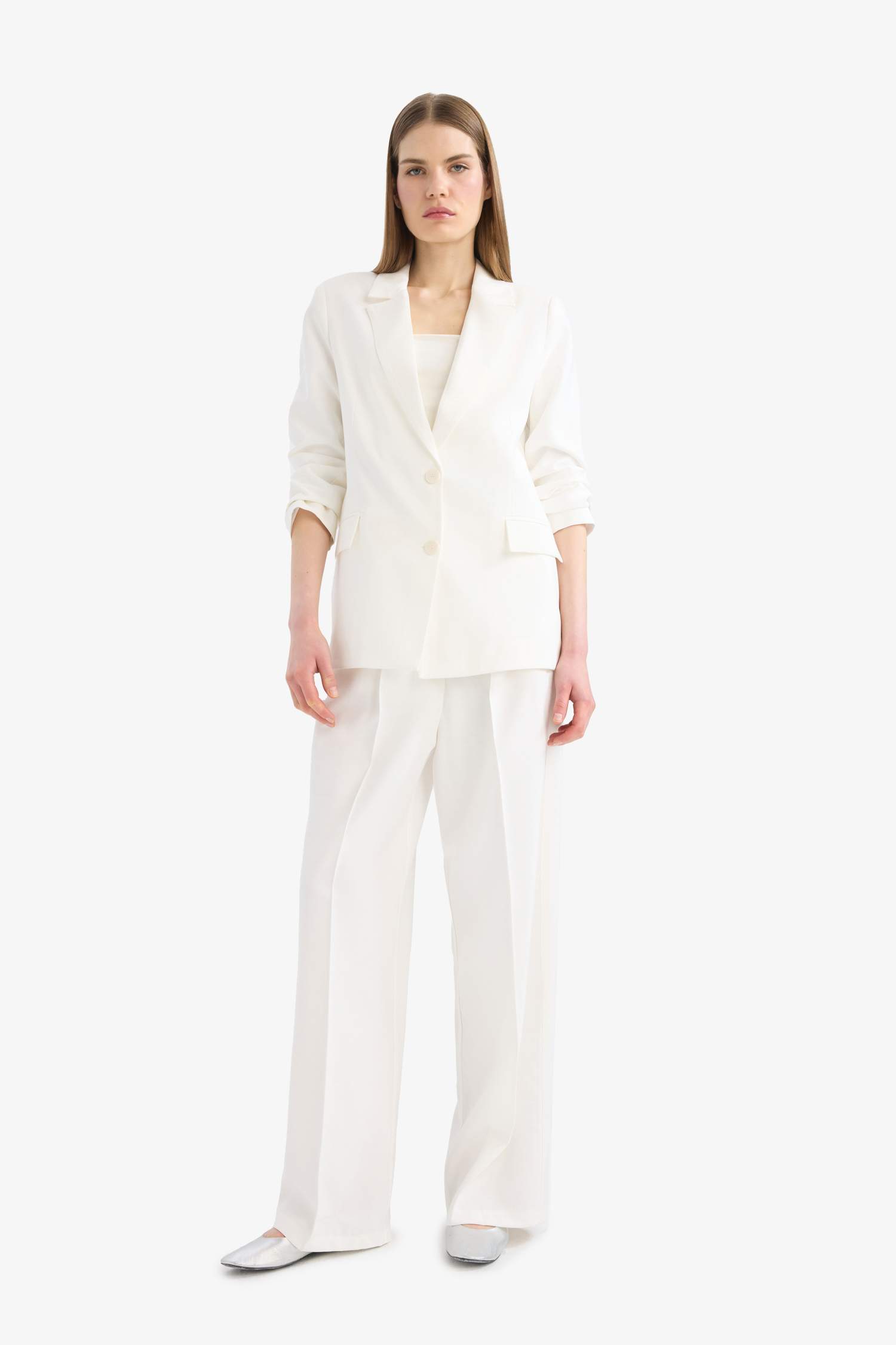 Loose Fit Kruvaze Yaka Düğmeli Blazer Ceket