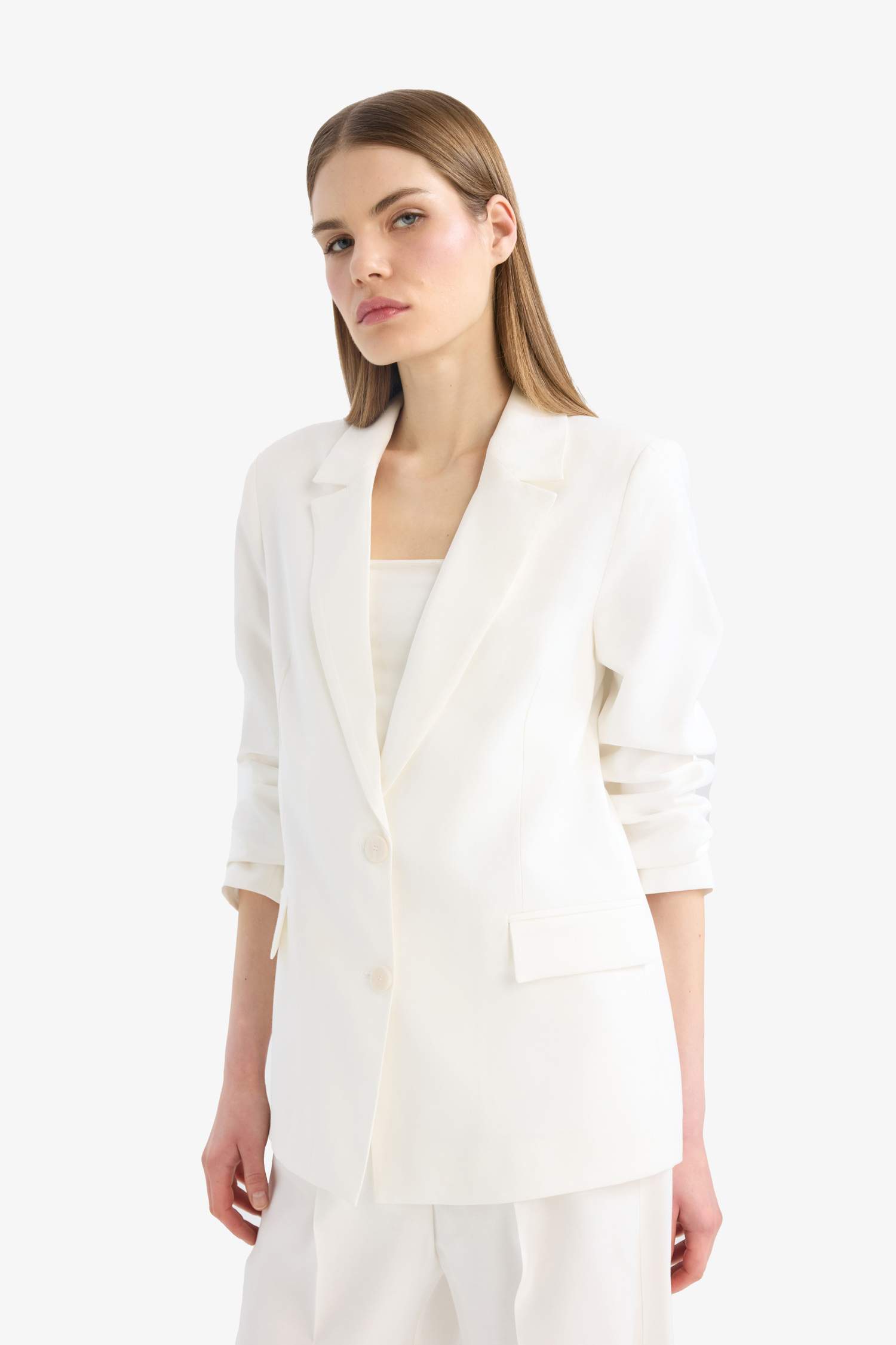 Loose Fit Kruvaze Yaka Düğmeli Blazer Ceket