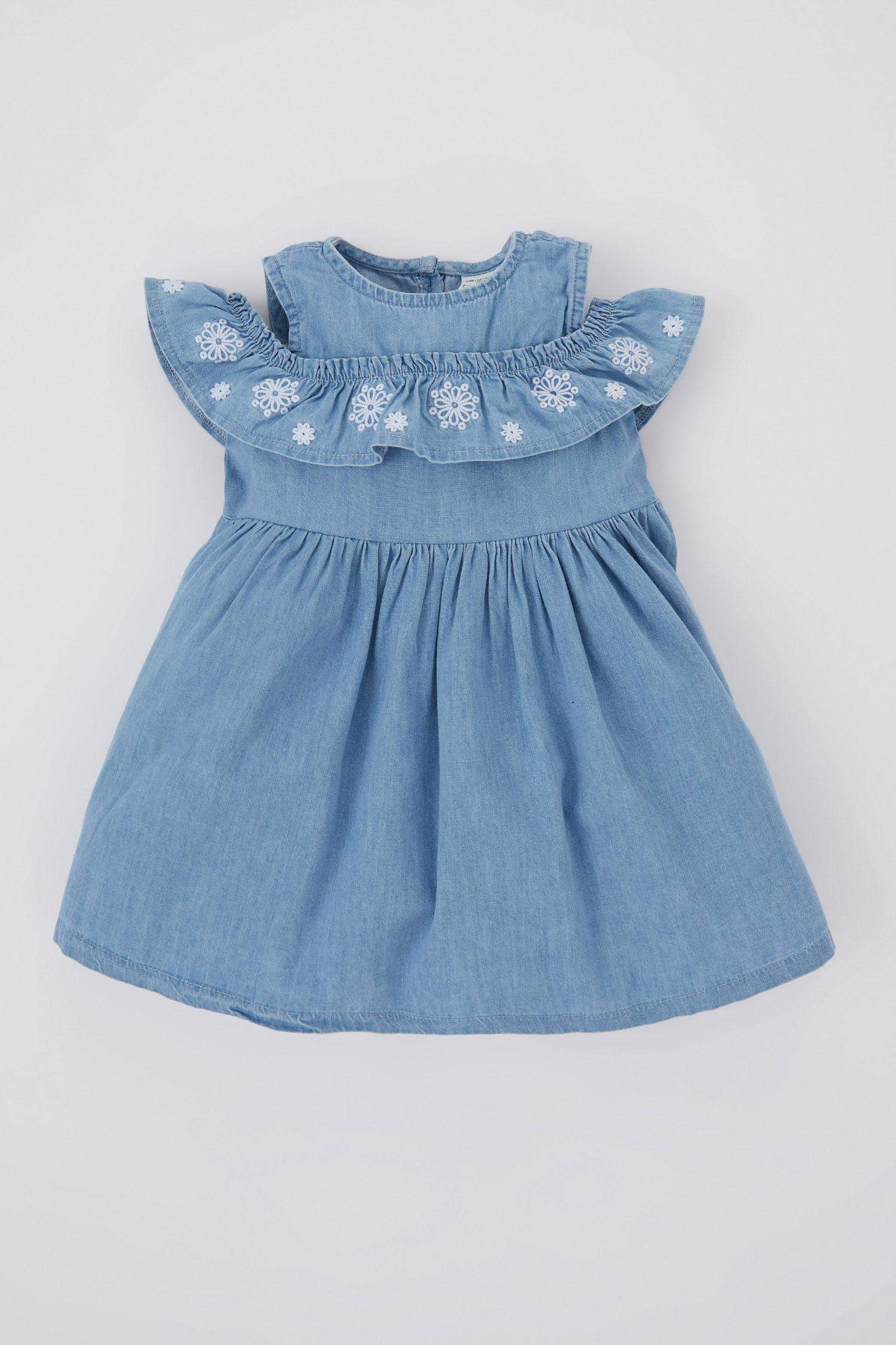 Baby Girl Floral Half Sleeve Jean Dress