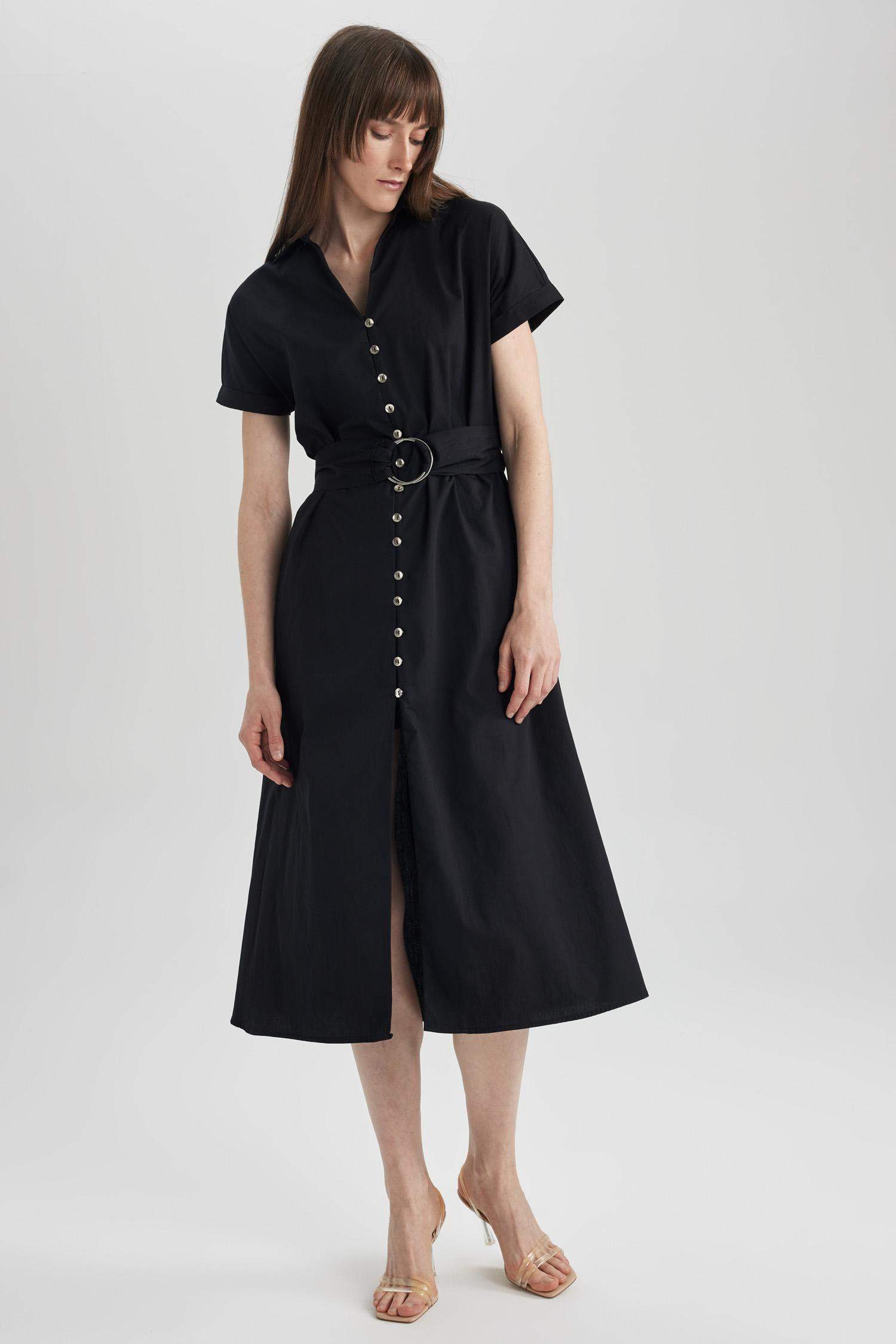 Short Sleeve Midi Woven Dress