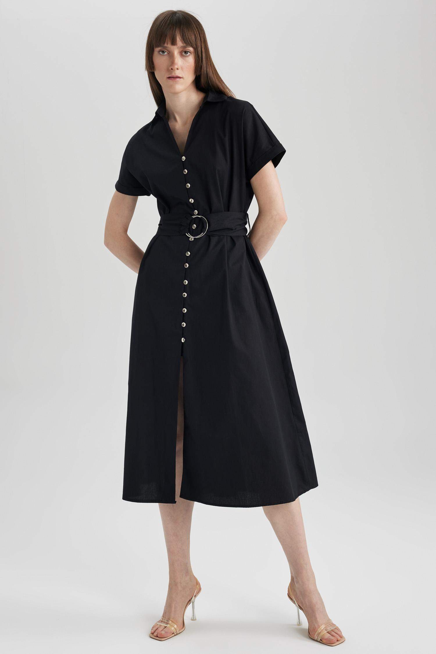 Short Sleeve Midi Woven Dress