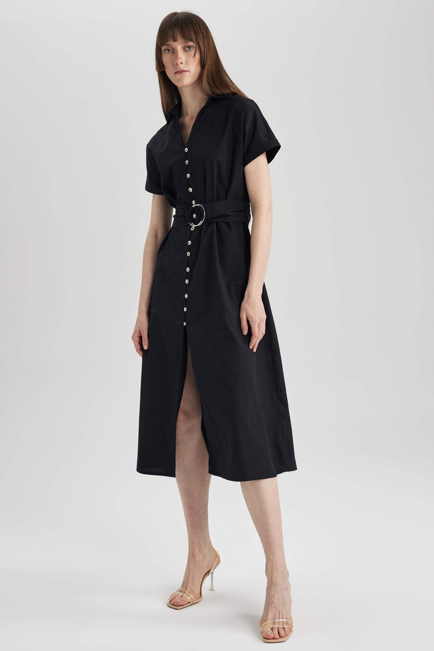 Short Sleeve Midi Woven Dress