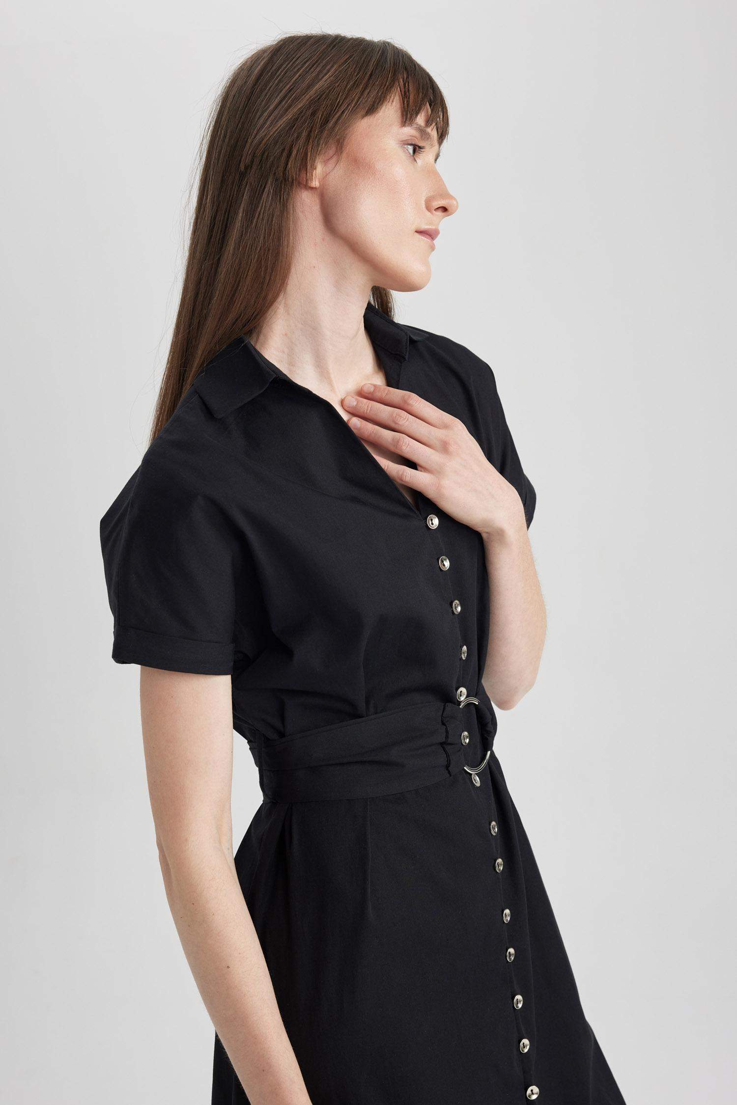 Short Sleeve Midi Woven Dress