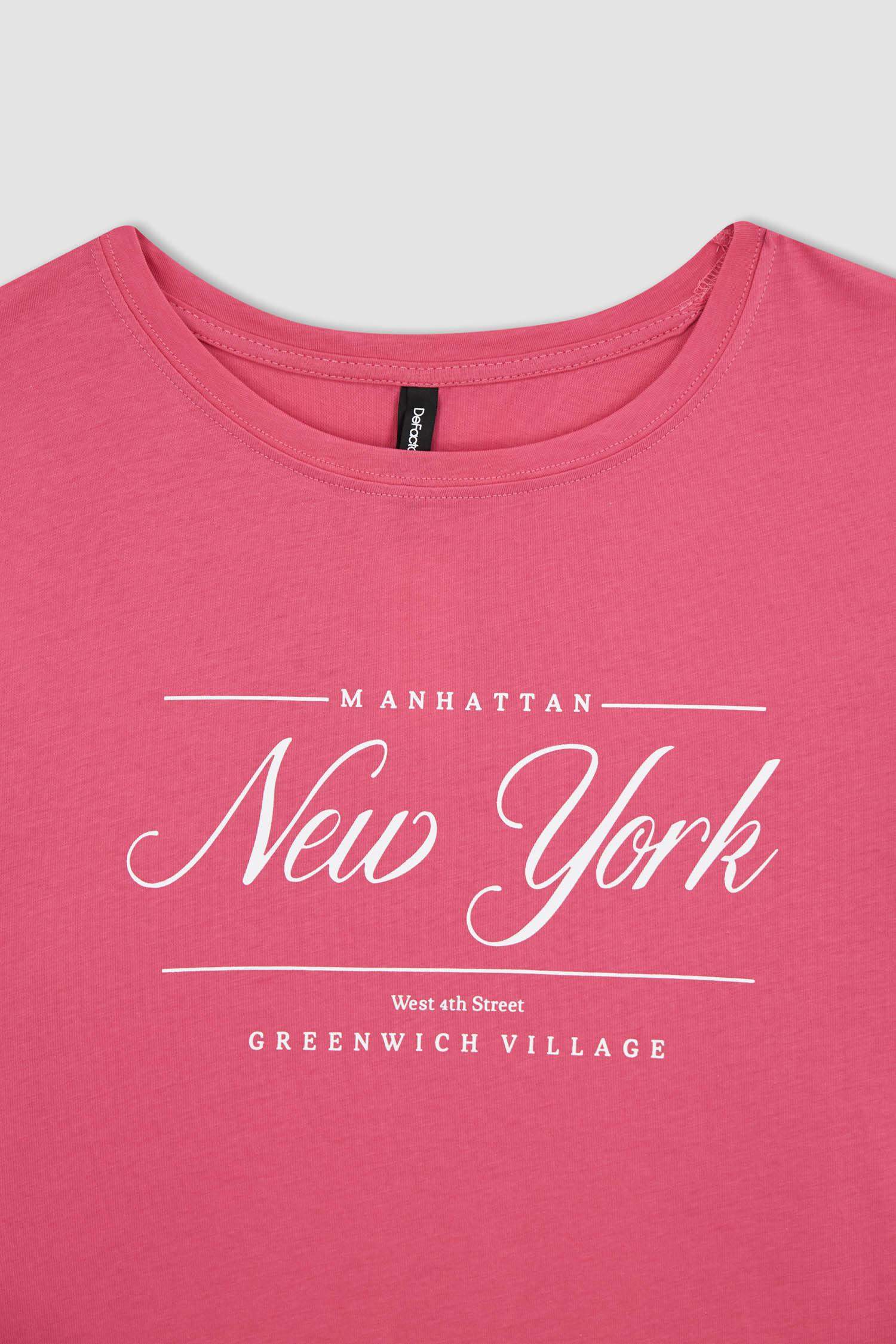 تيشيرت قطن بقصة عادية مطبوع وياقة مستديرة