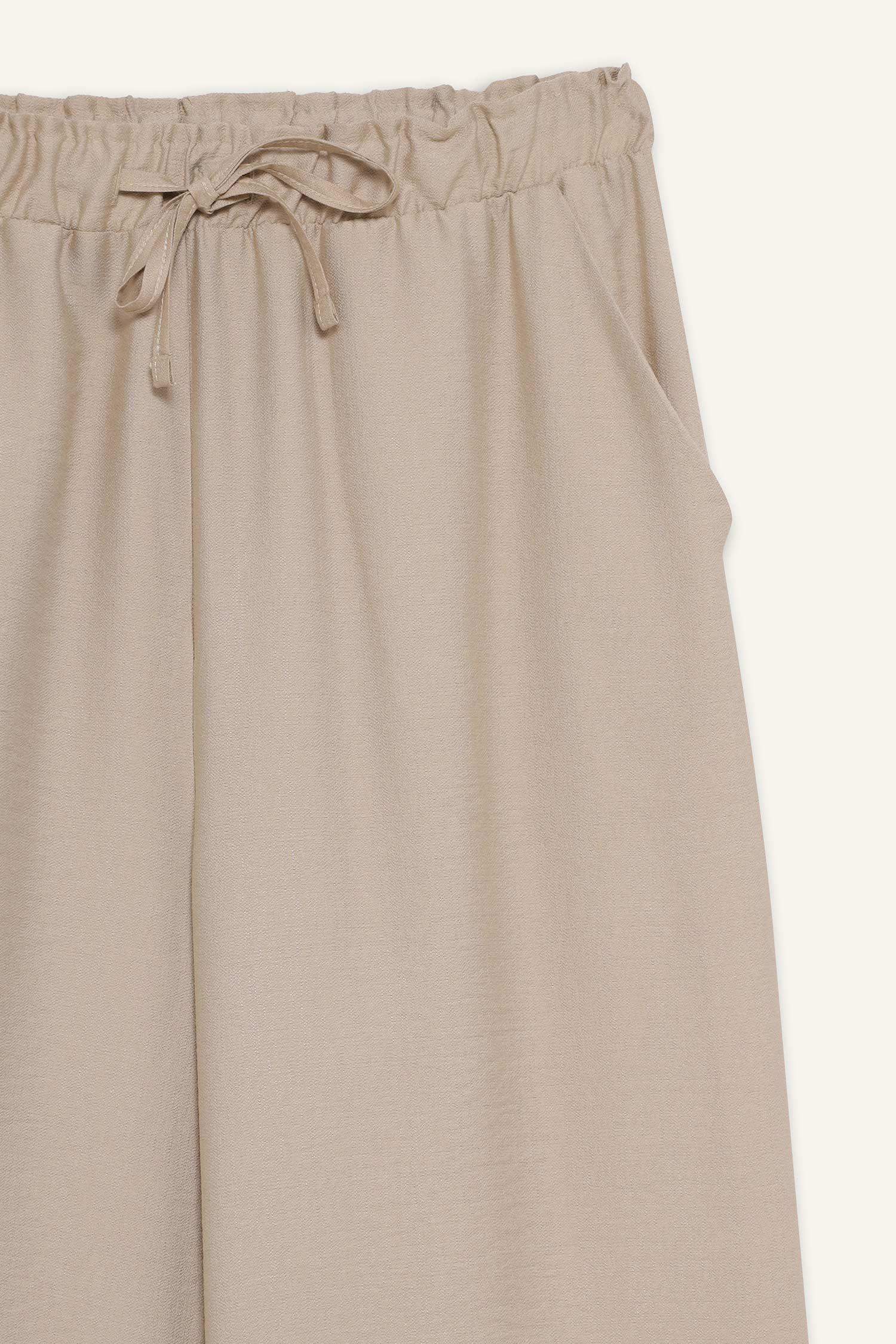 Keten Görünümlü Beli Lastikli Pantolon Wide Leg Geniş Bol Paça
