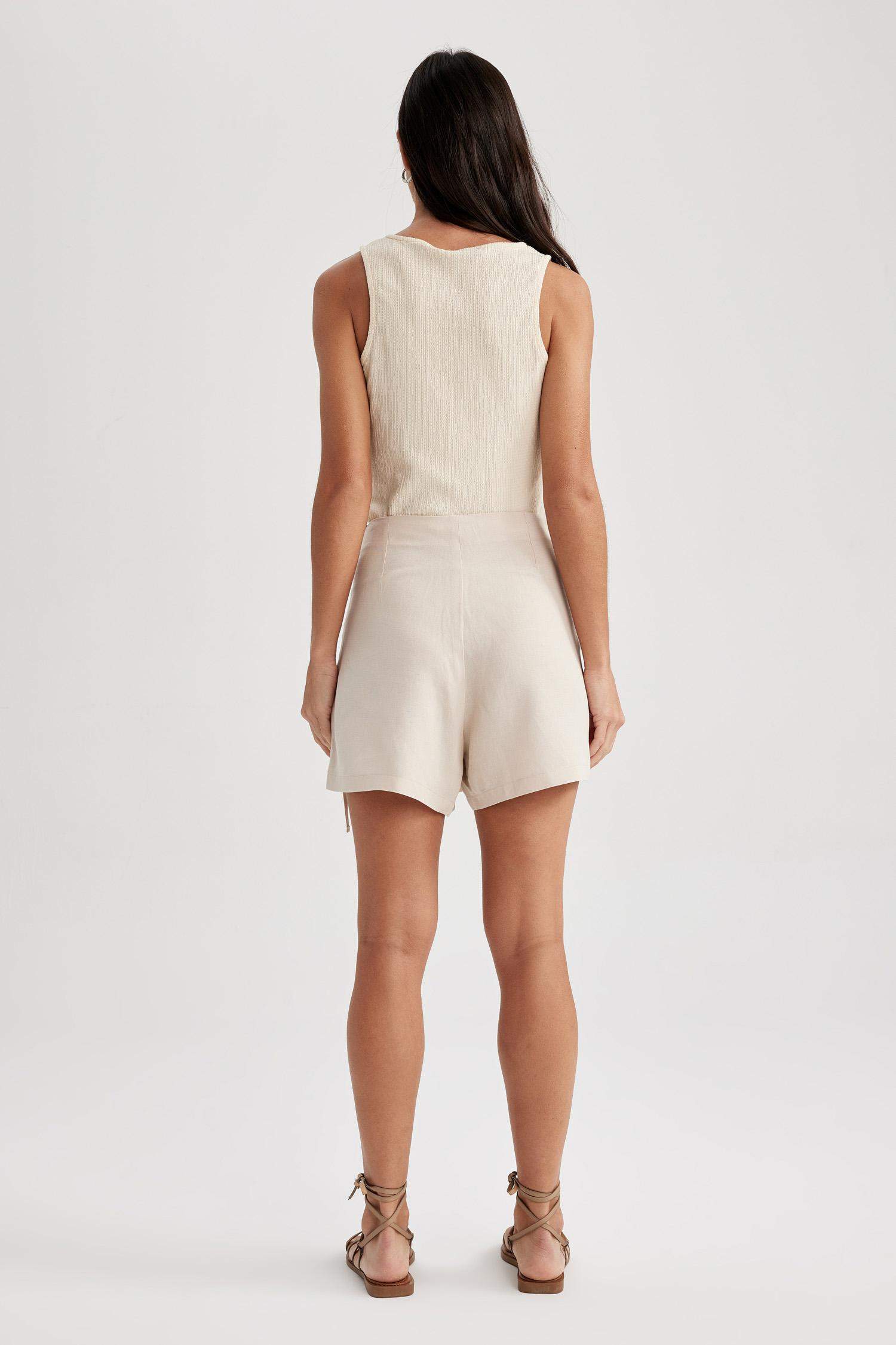 Regular Fit Linen Blended High Waist Shorts