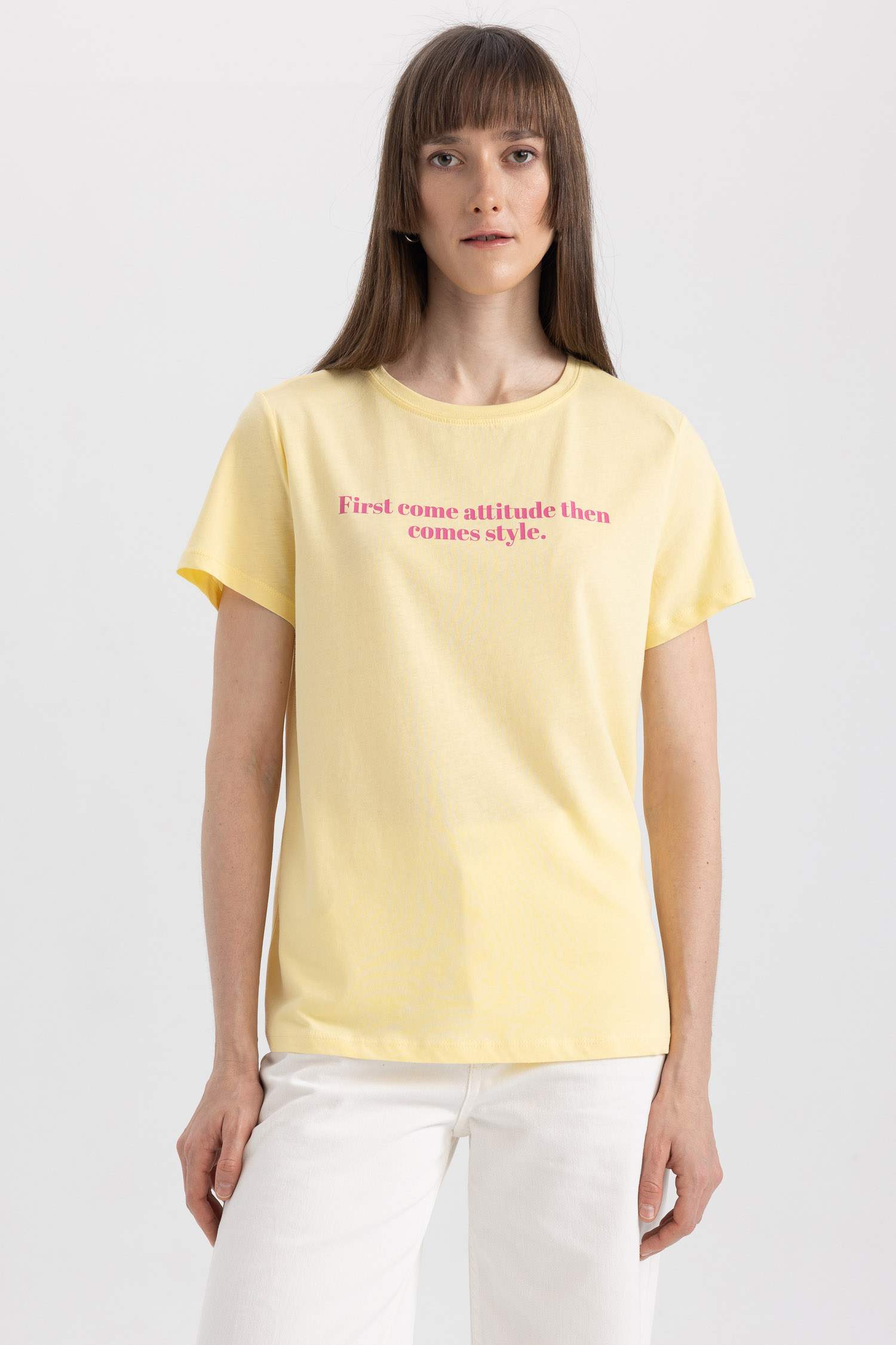 Regular Fit Bisiklet Yaka Baskılı Kısa Kollu %100 Pamuk Tişört