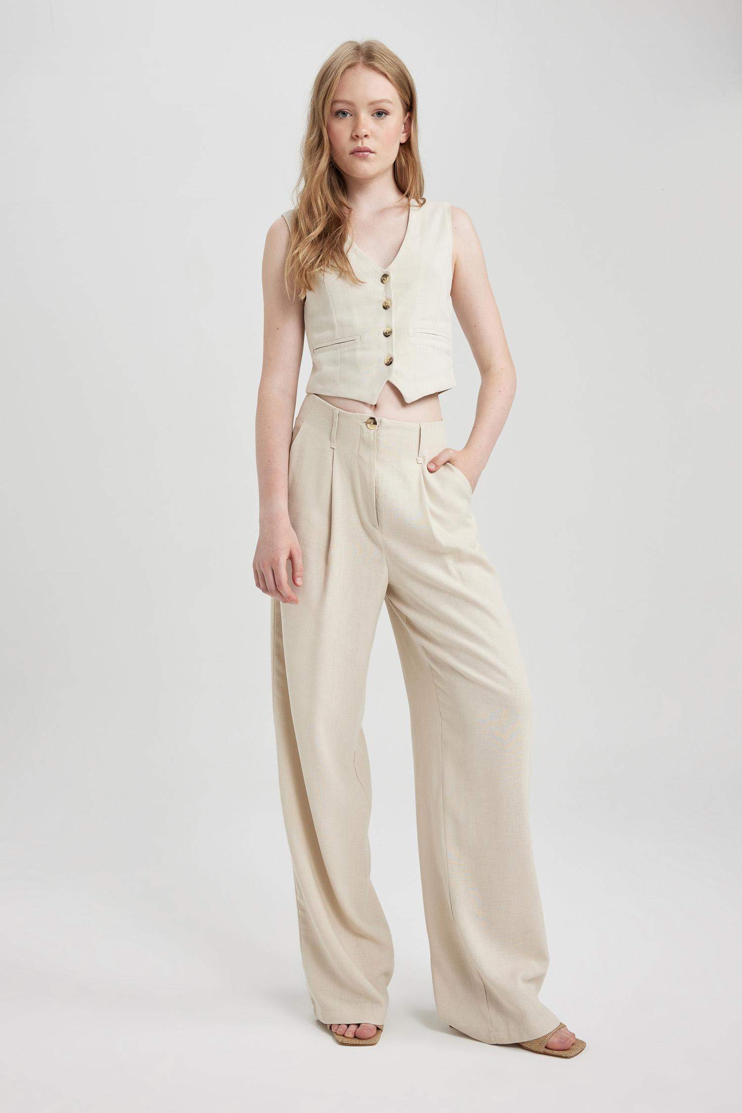 Women Linen Blend Vest