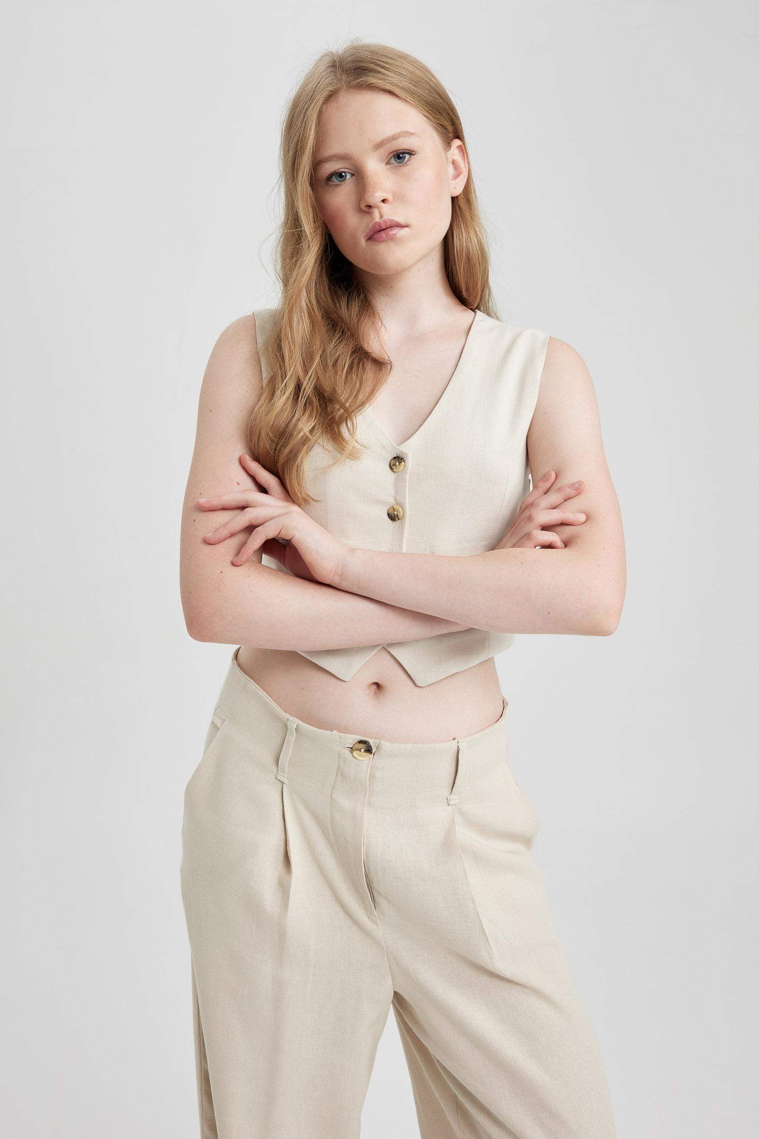 Women Linen Blend Vest