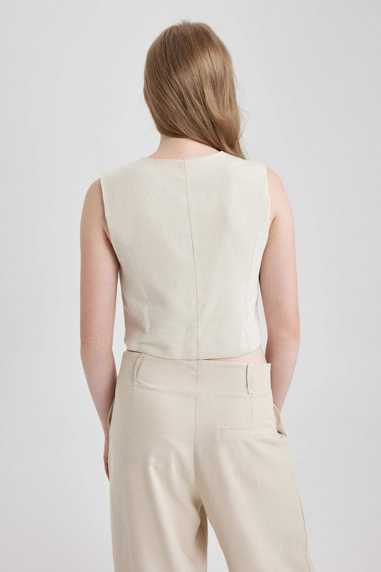 Women Linen Blend Vest