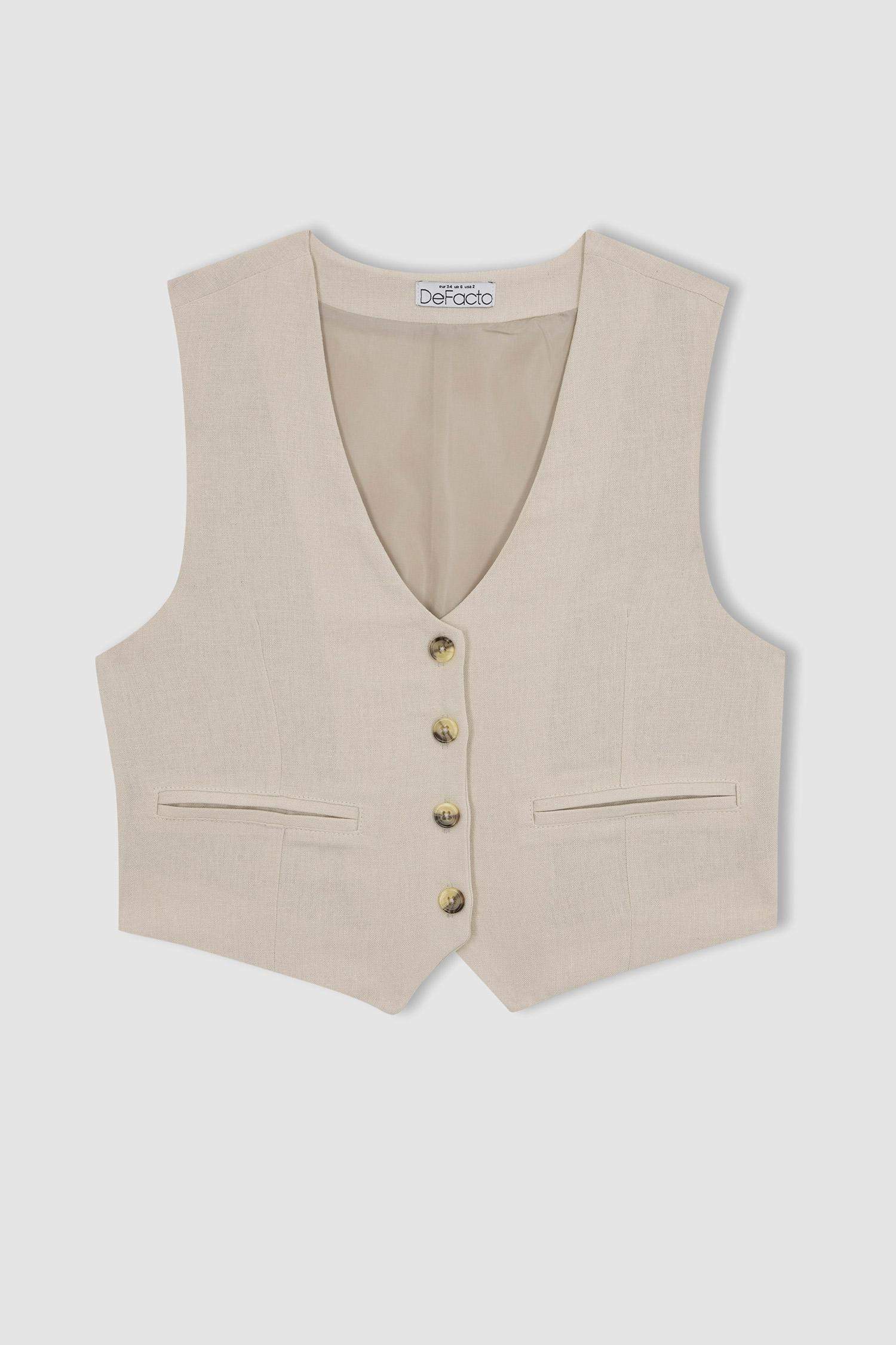 Women Linen Blend Vest