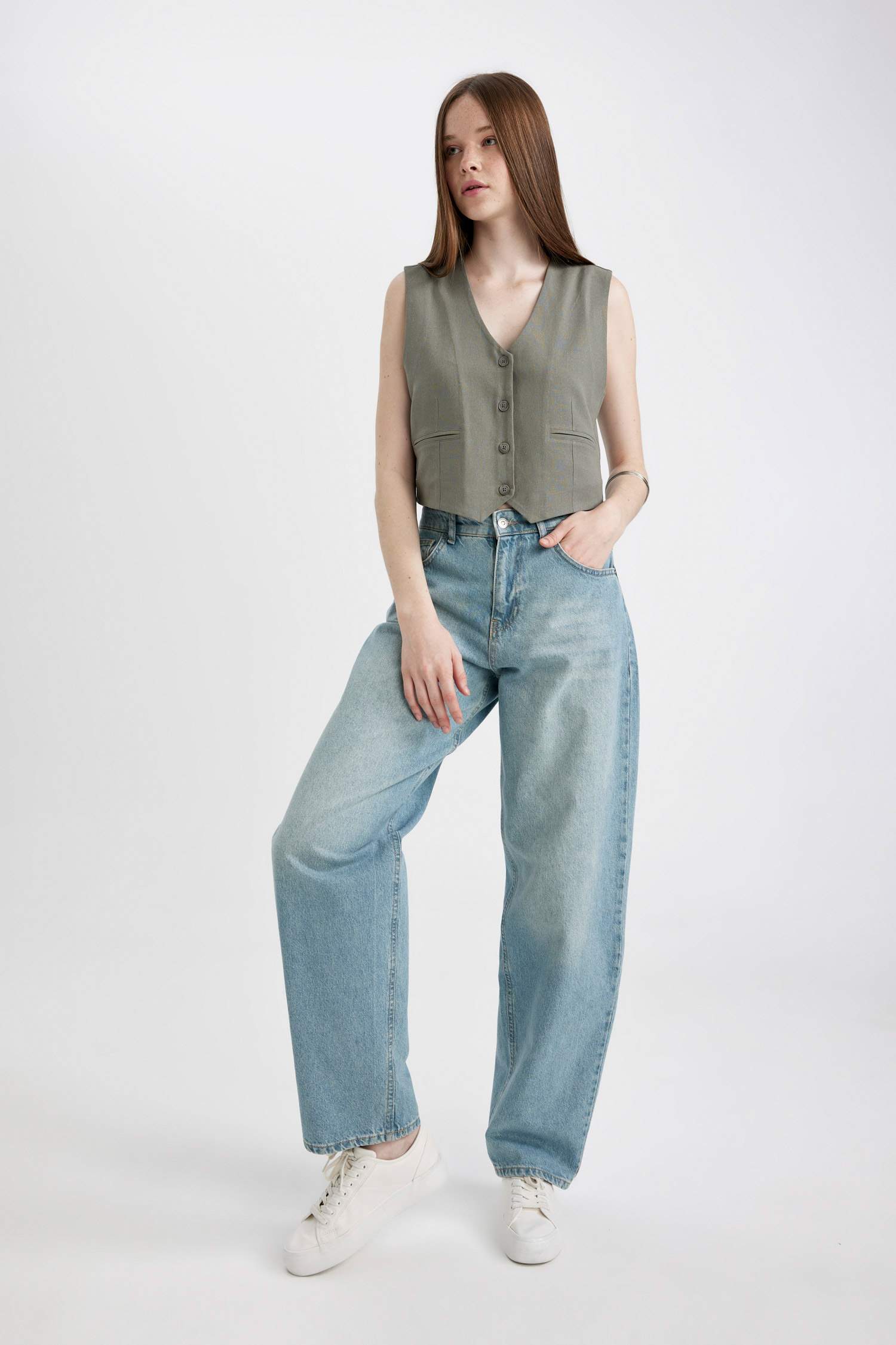 Veste Blazer Lin Mélangé Coupe Régulière