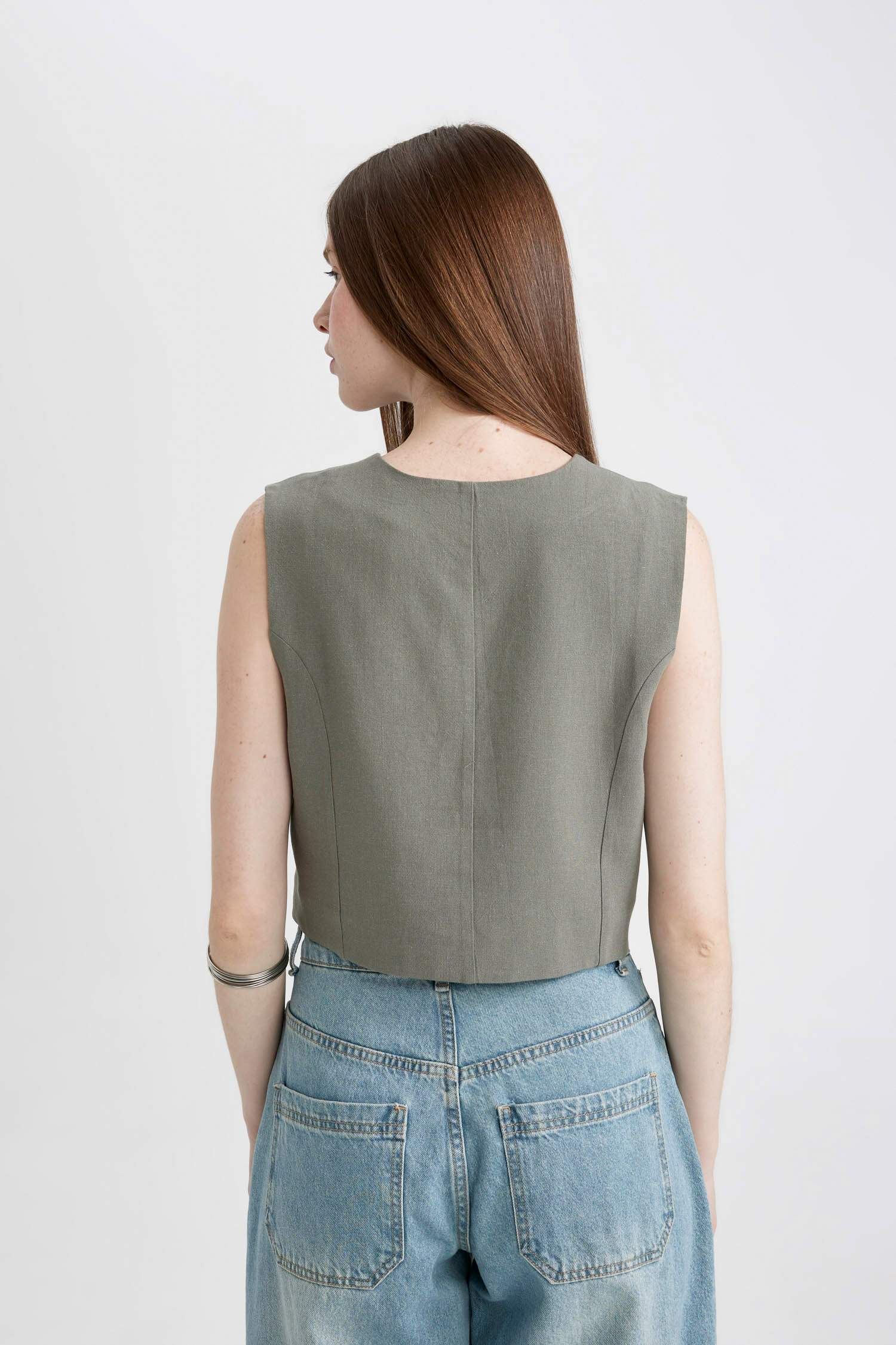 Veste Blazer Lin Mélangé Coupe Régulière