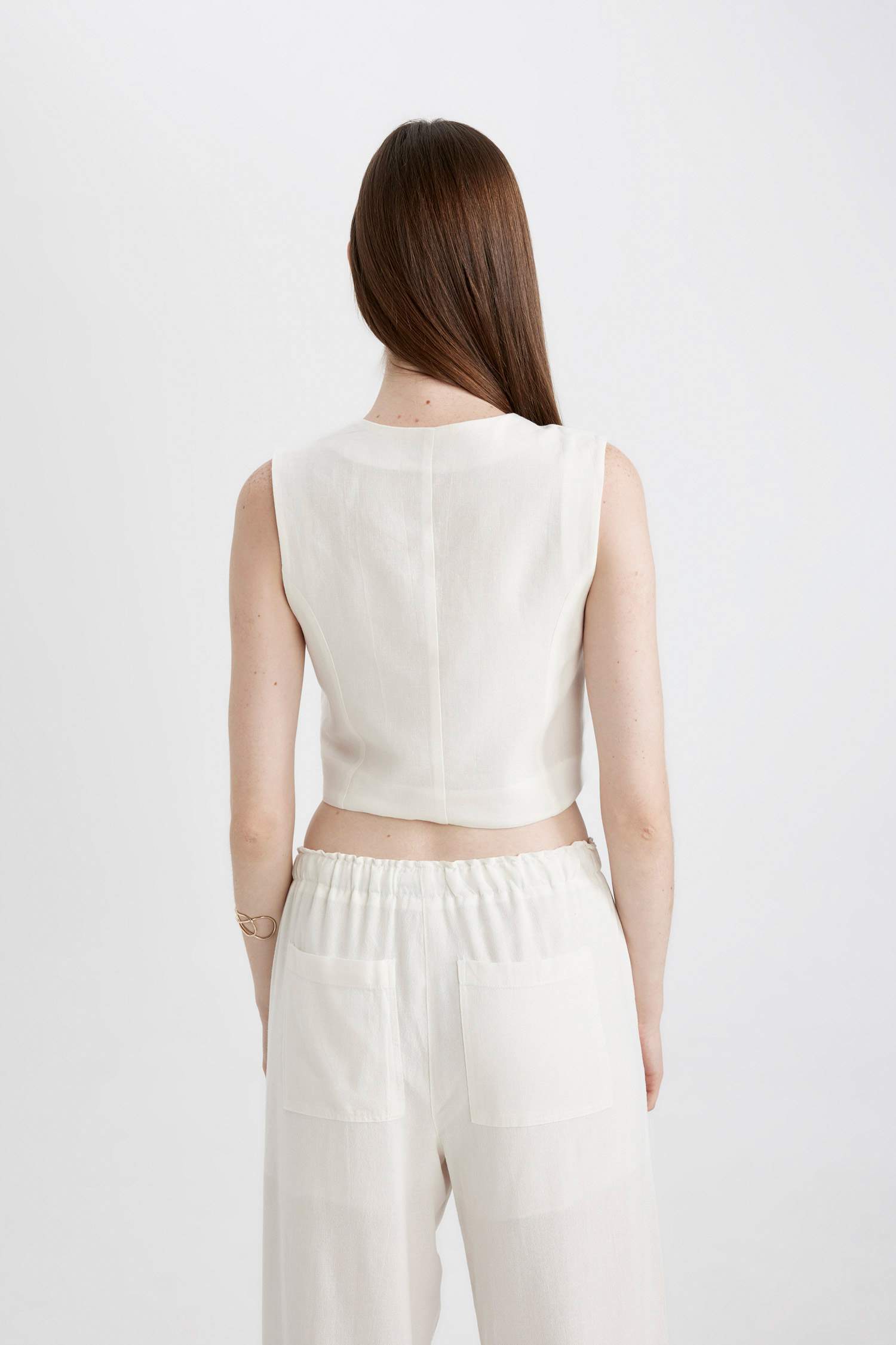 Regular Fit Linen Blend White Blazer Vest