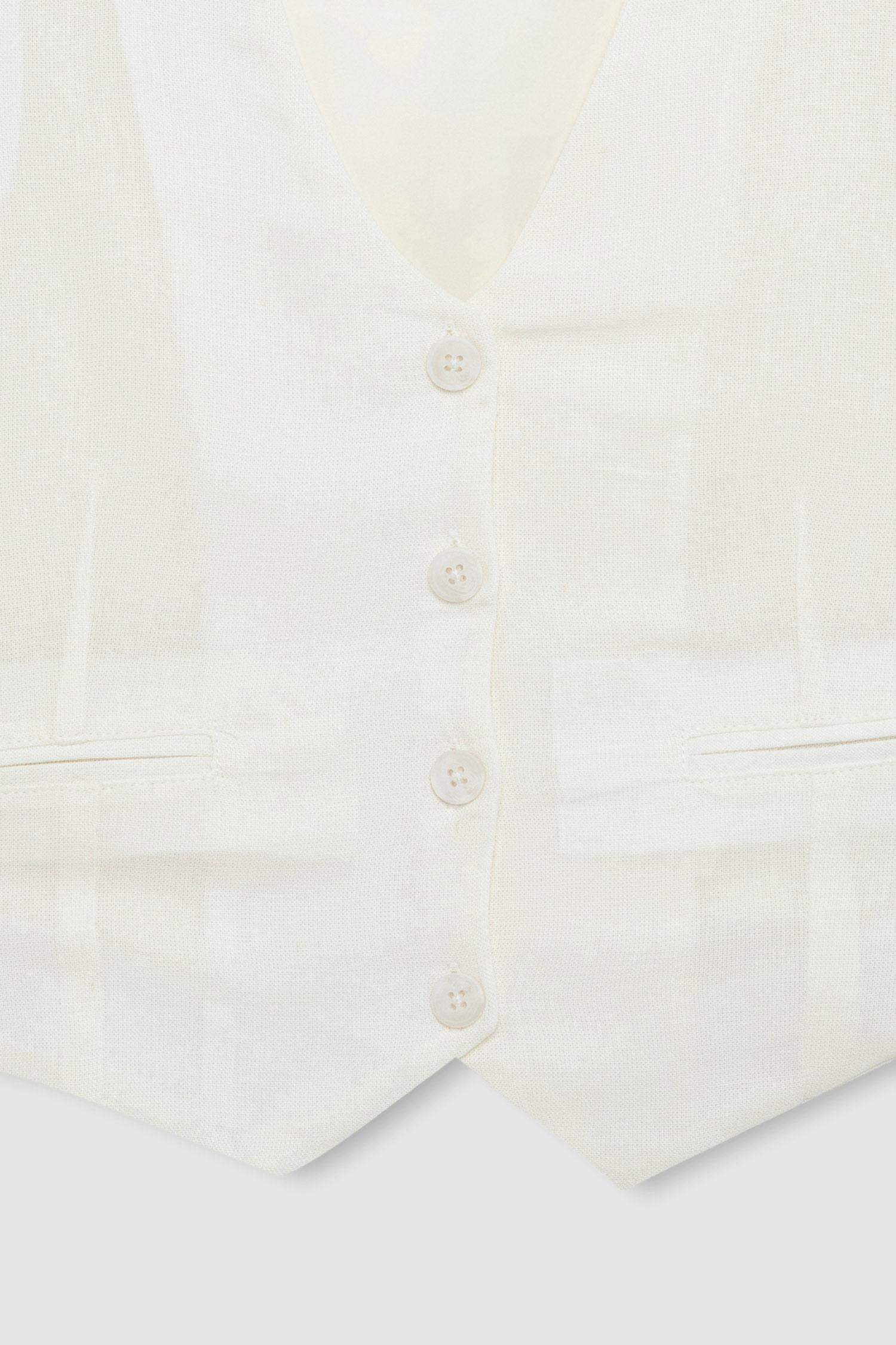 Regular Fit Linen Blend White Blazer Vest