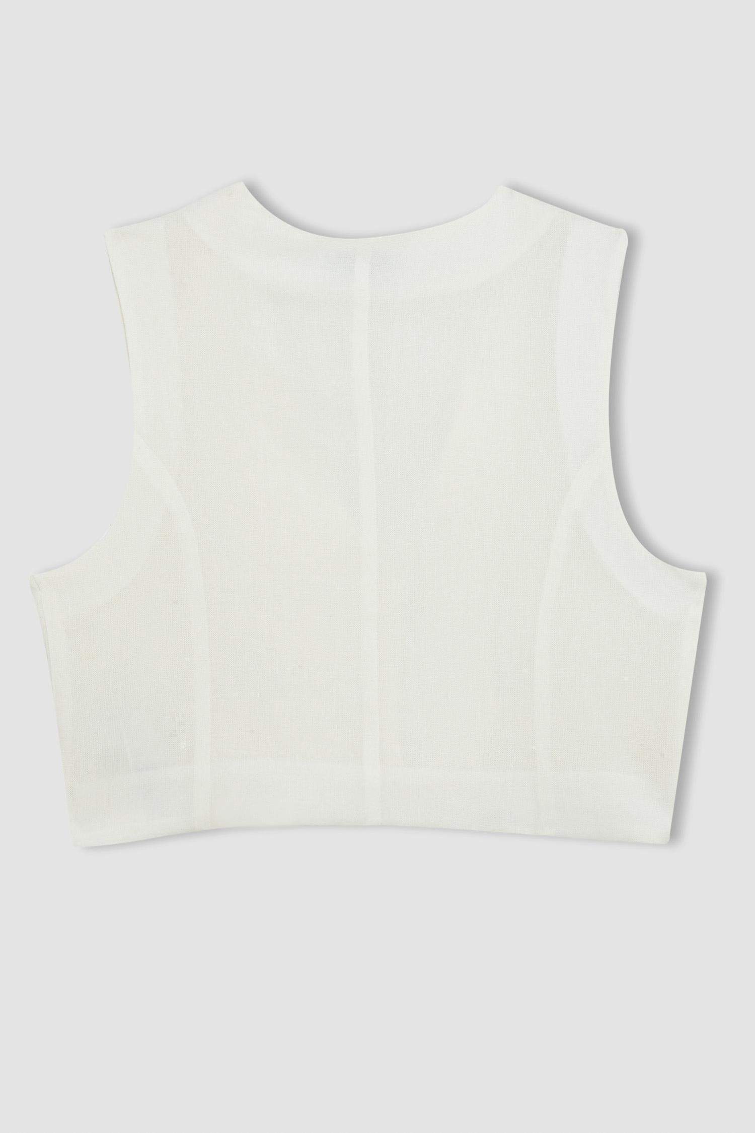 Regular Fit Linen Blend White Blazer Vest