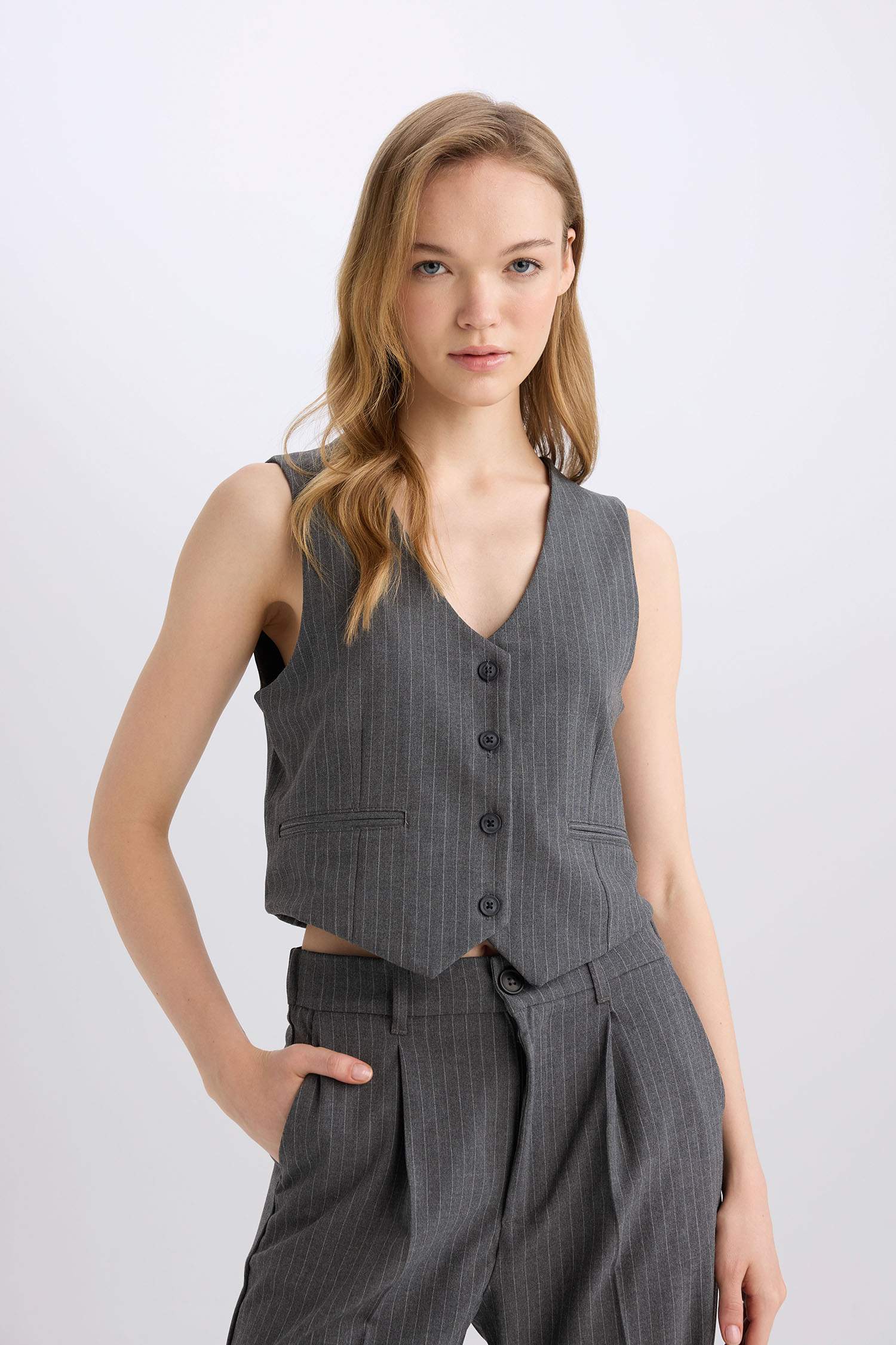 Regular Fit V Neck Blazer Vest