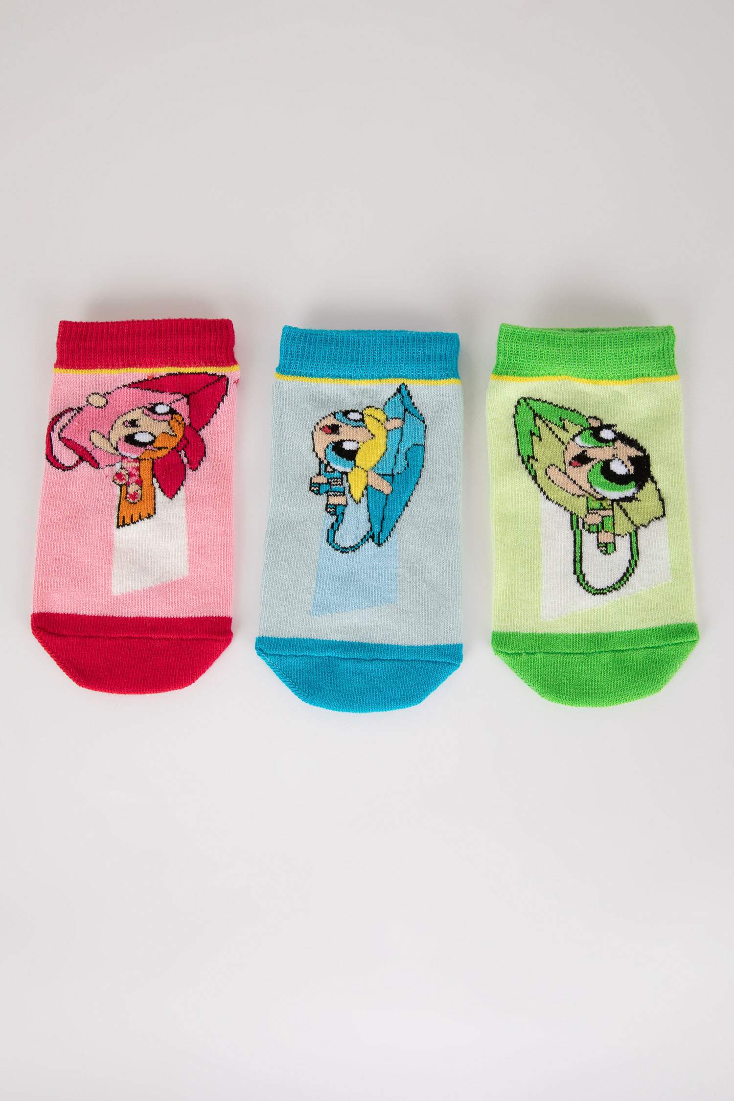 Kız Çocuk PowerPuff Girls 3'lü Pamuklu Patik Çorap