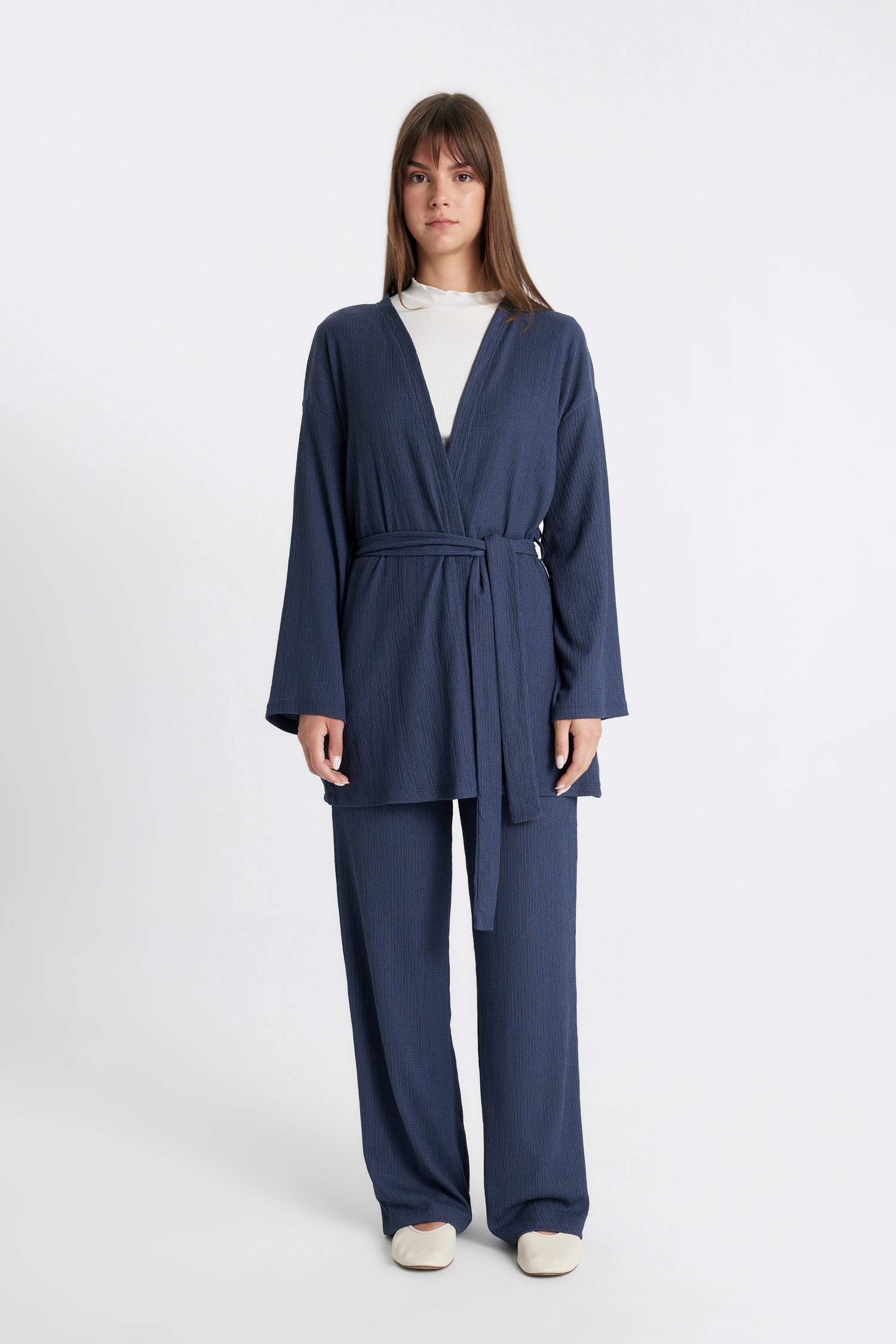 Relax Fit Shawl Collar Wrap Kimono