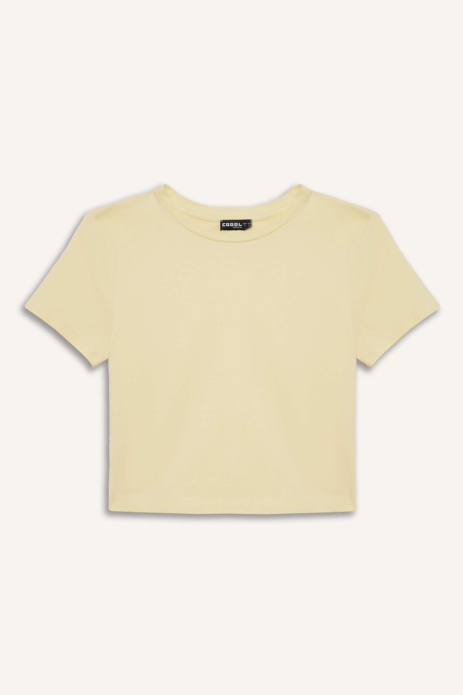 Fitted Bisiklet Yaka Basic Düz Kısa Kollu Tişört