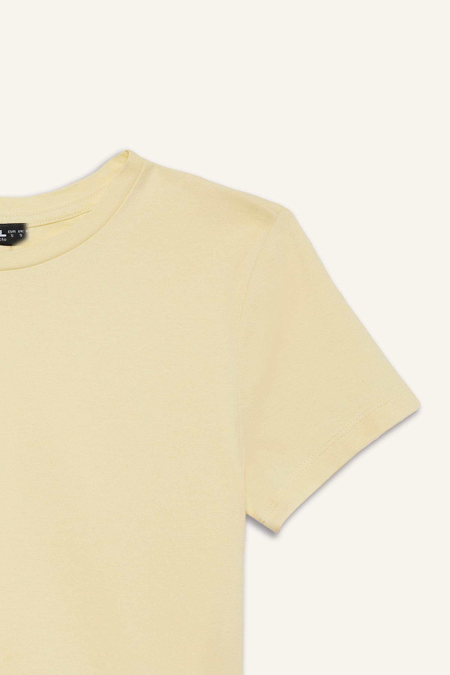 Fitted Bisiklet Yaka Basic Düz Kısa Kollu Tişört