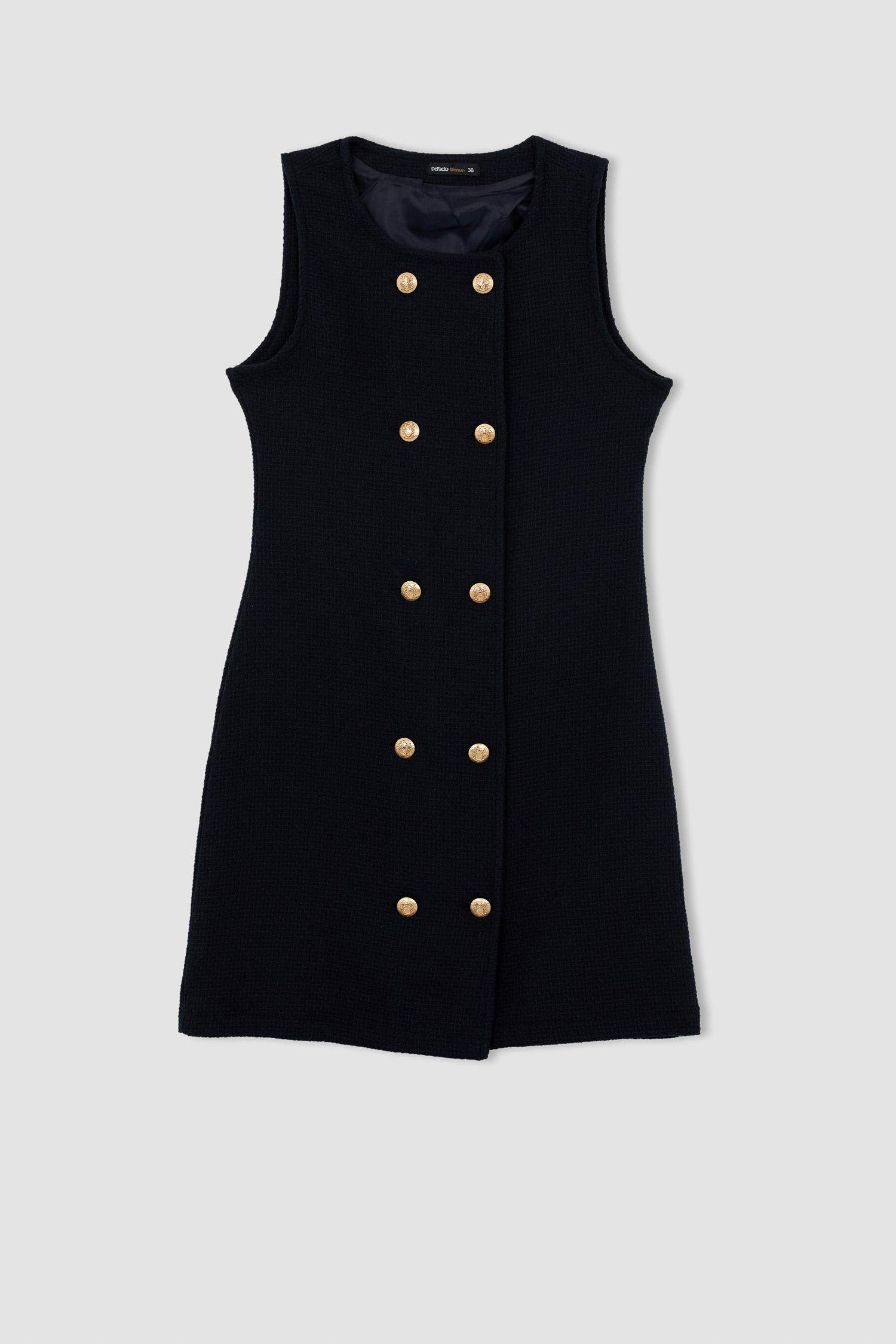 Navy WOMEN Crew Neck Tweed Sleeveless Mini Short Sleeve Dress 2768312 ...