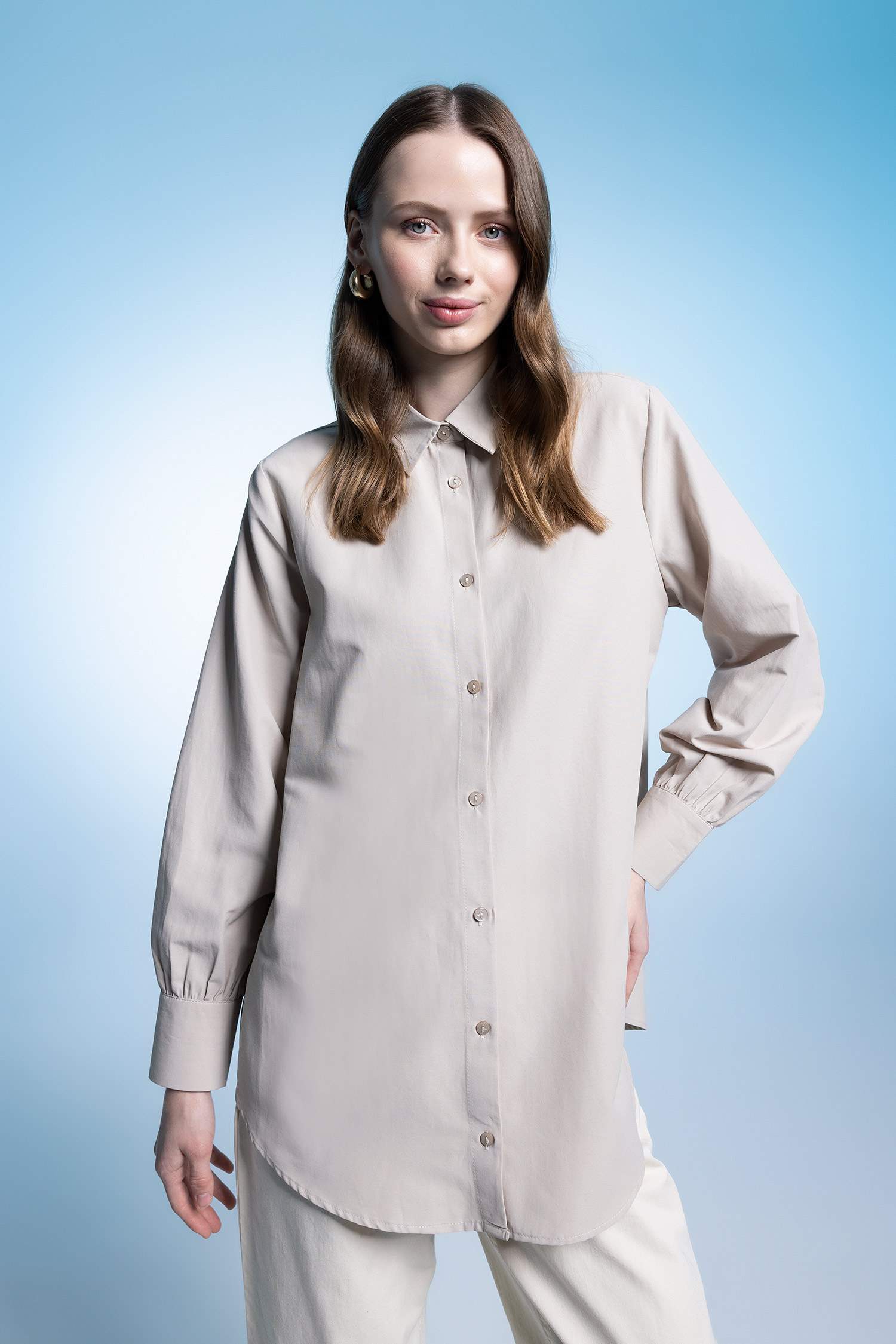 تونيك كم طويل بوبلين قصة عادية