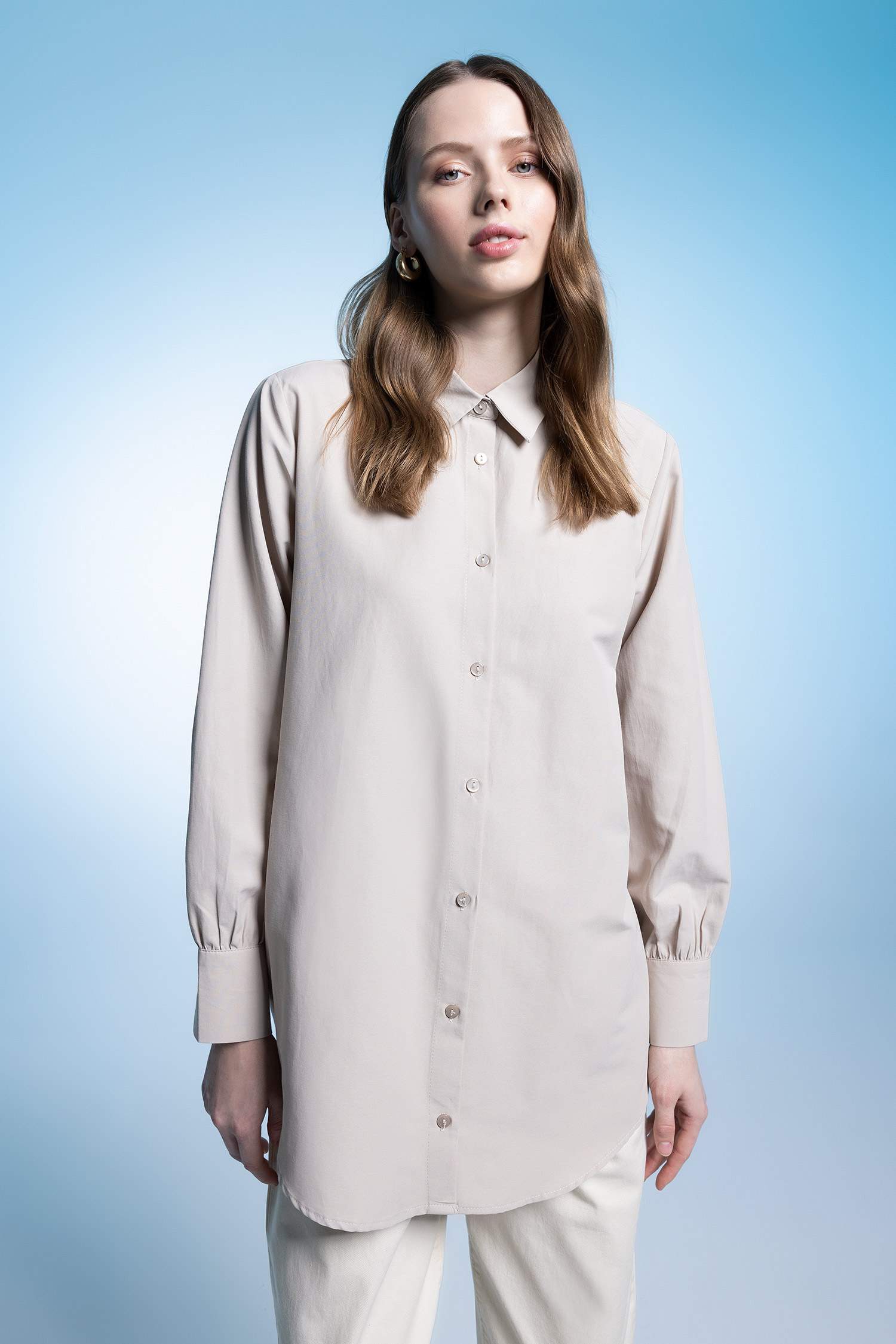 تونيك كم طويل بوبلين قصة عادية