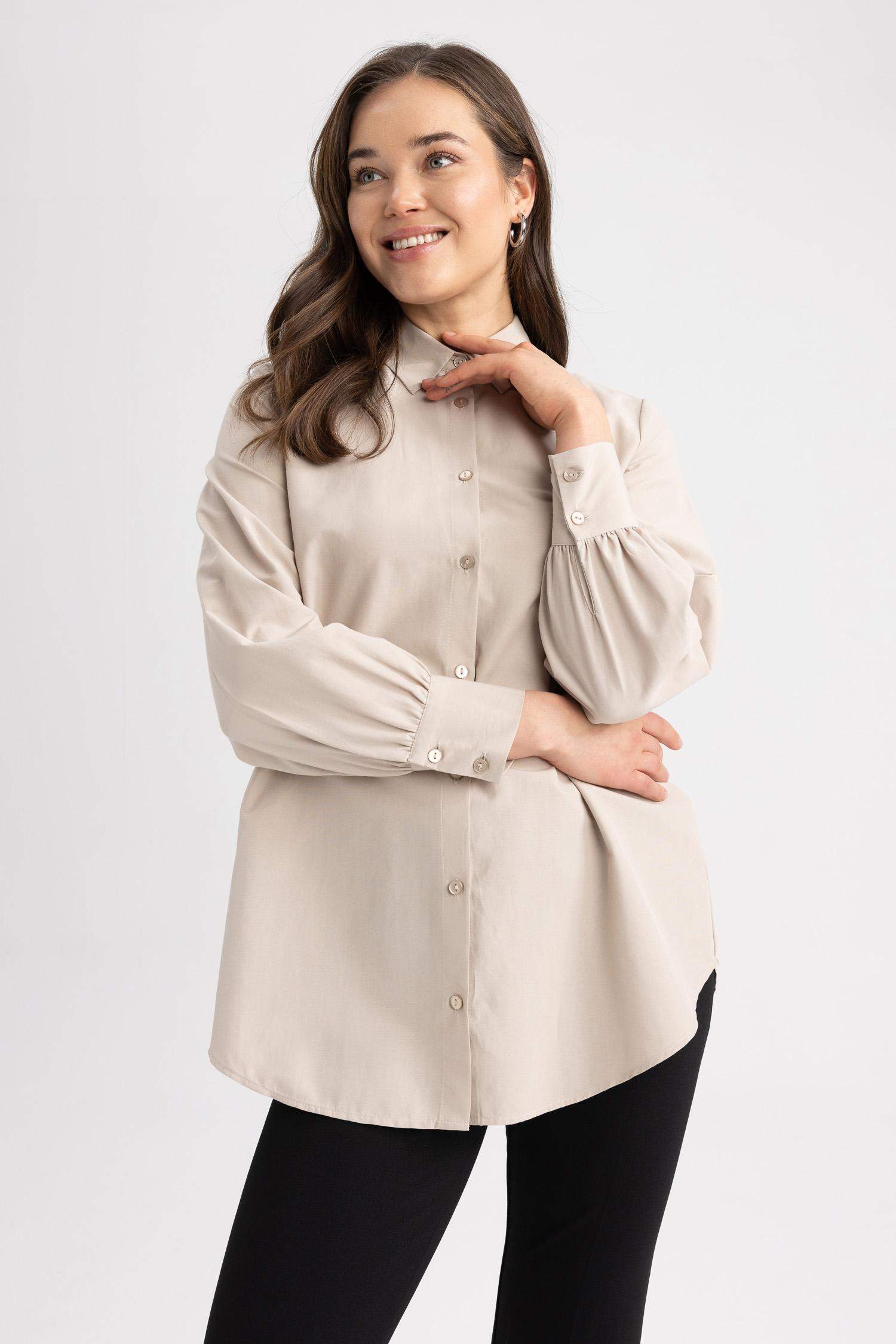 تونيك كم طويل بوبلين قصة عادية