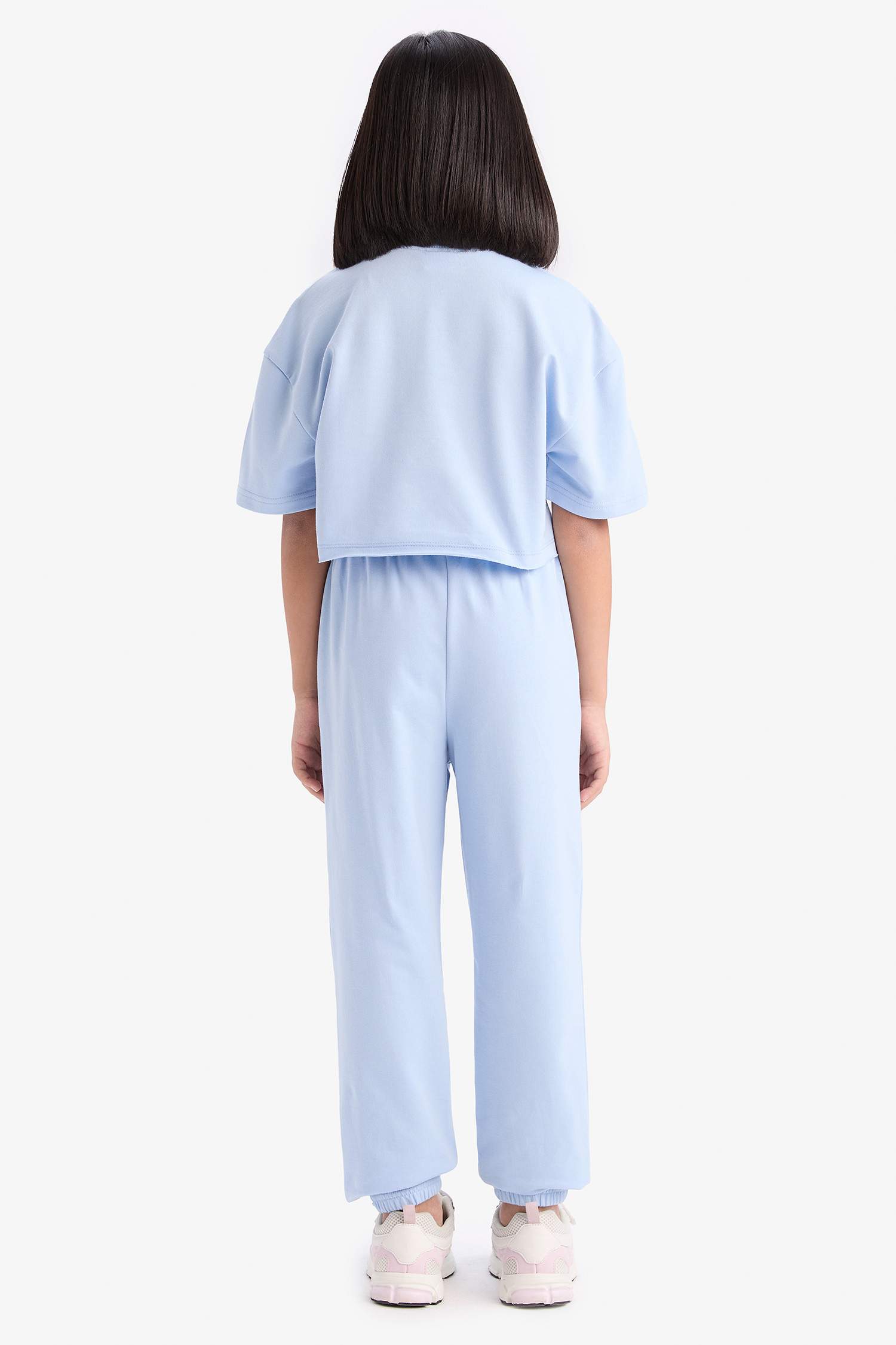 Комплект для девочек: футболка с коротким рукавом и принтом, брюки с эластичной талией и манжетами