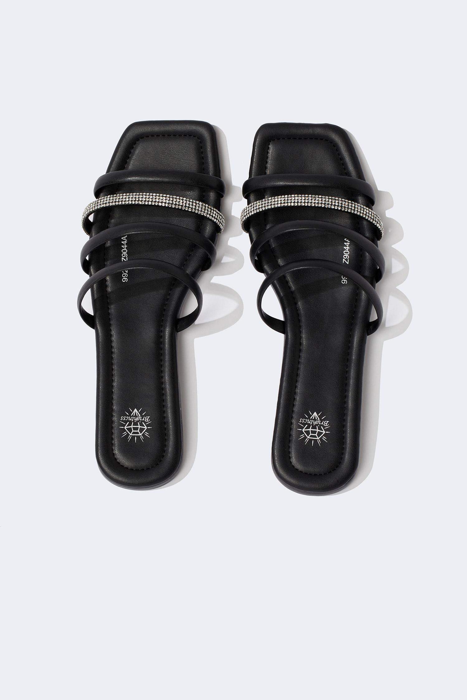 Kadın Düz Taban Çift Bantlı Suni Deri Terlik