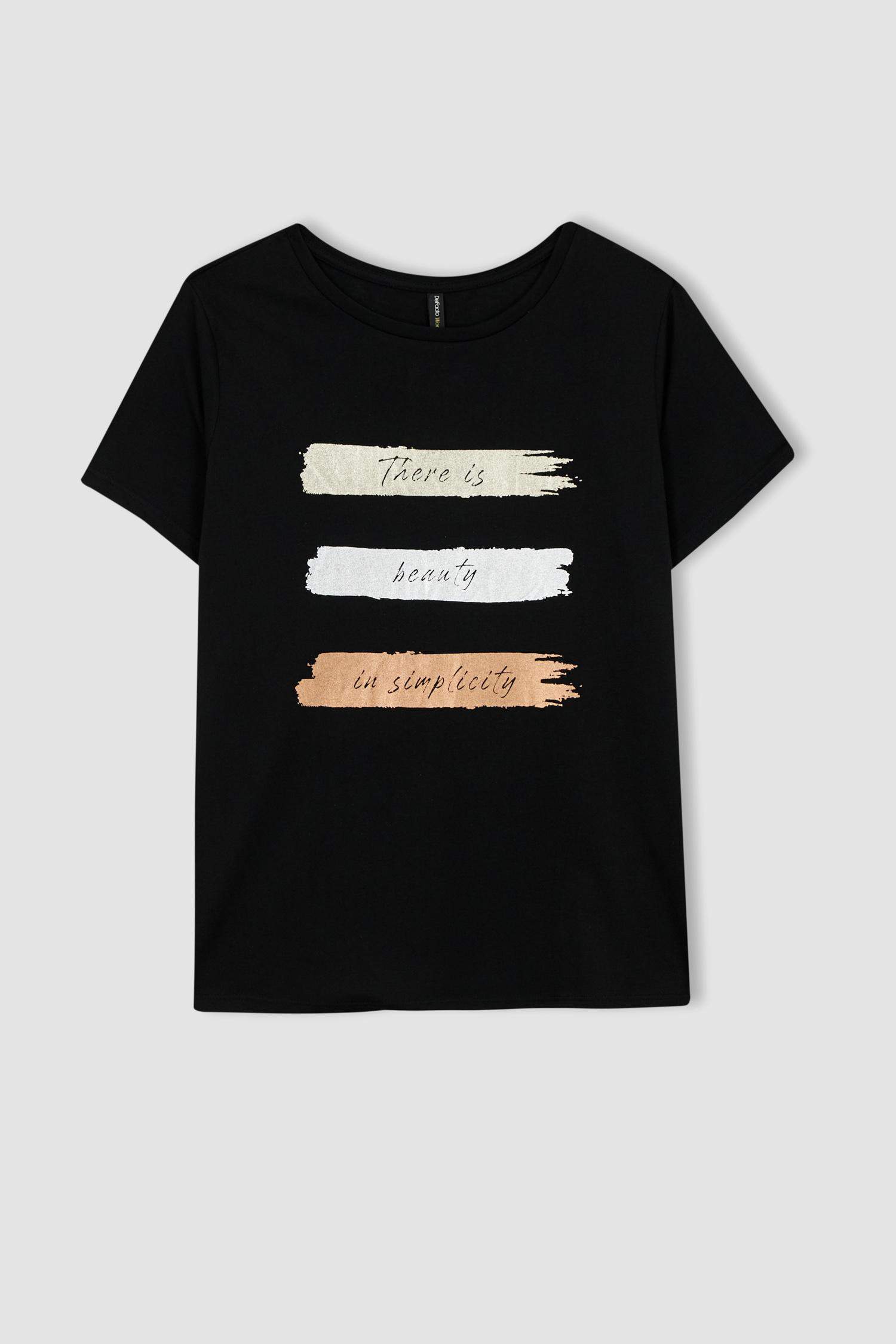 تيشيرت مطبوع قصة عادية برقبة مستديرة