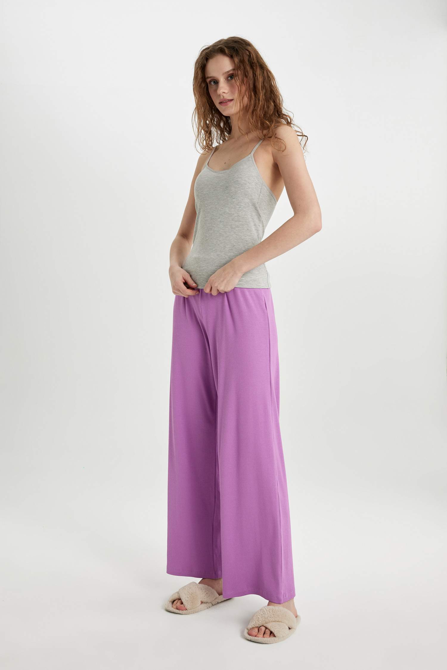 Regular Fit Ribbed Casual Pajama Bottoms