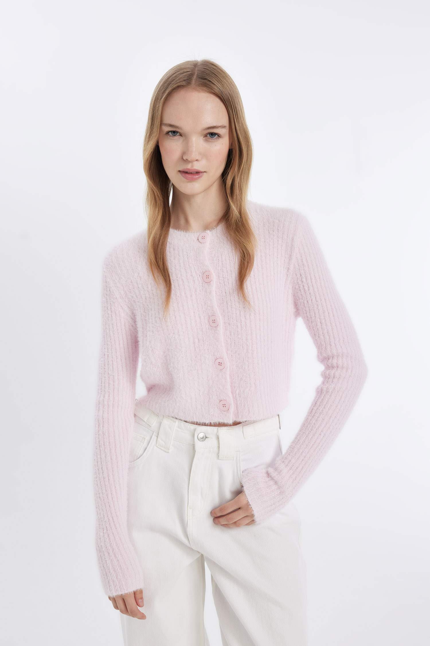 Slim Fit Dar Kesim Bisiklet Yaka Triko Hırka