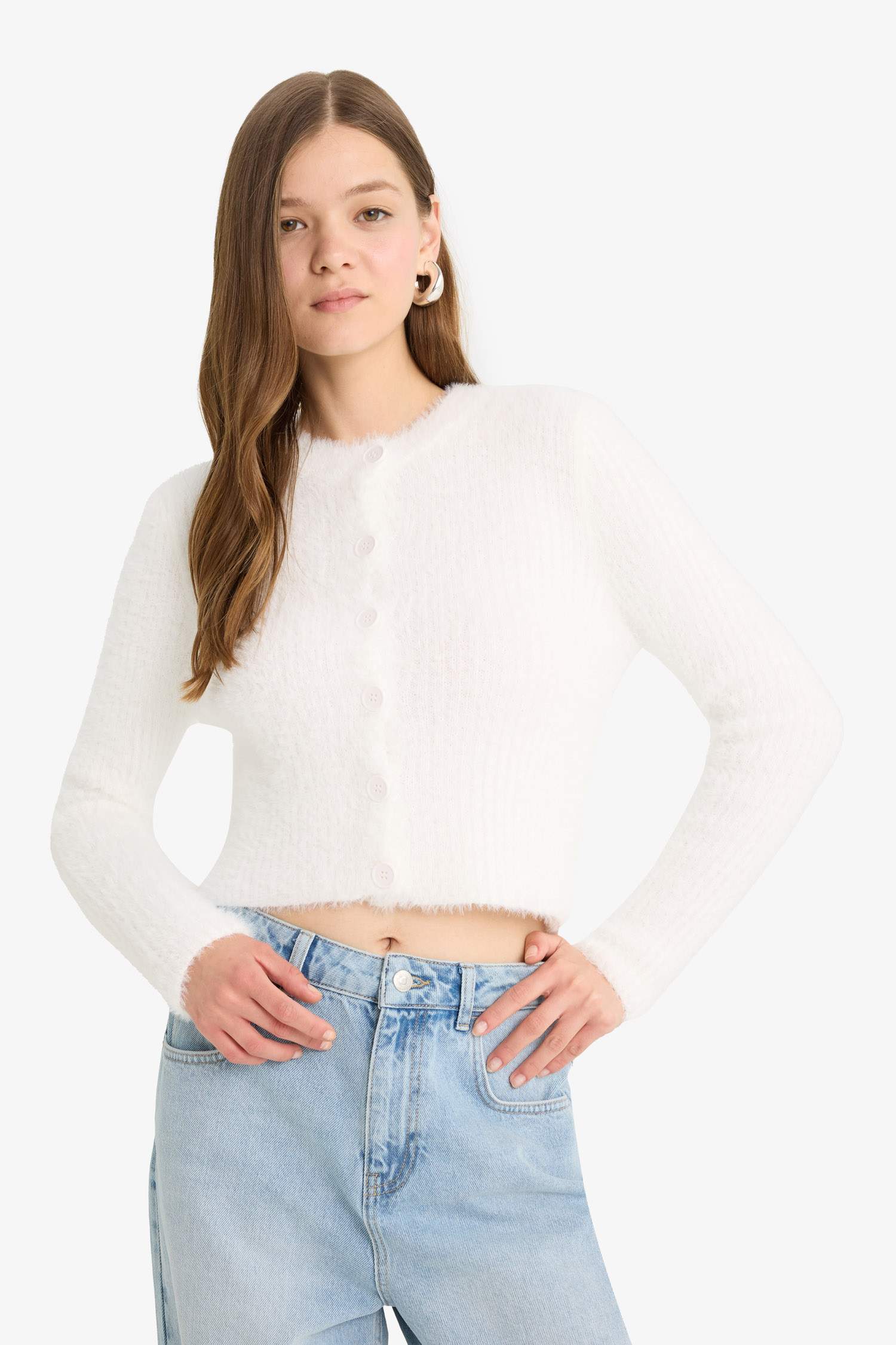 Slim Fit Dar Kesim Bisiklet Yaka Triko Hırka