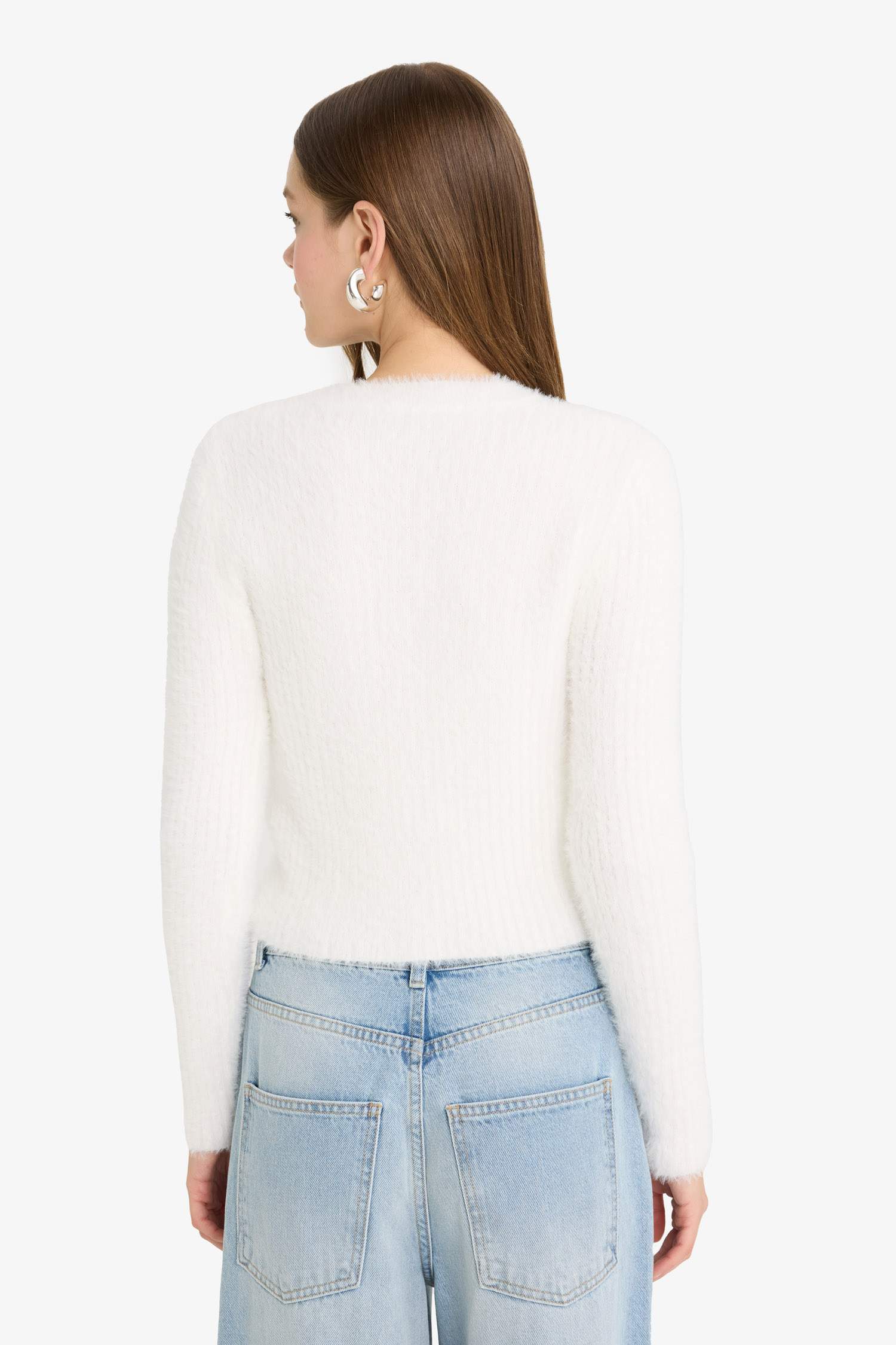 Slim Fit Dar Kesim Bisiklet Yaka Triko Hırka