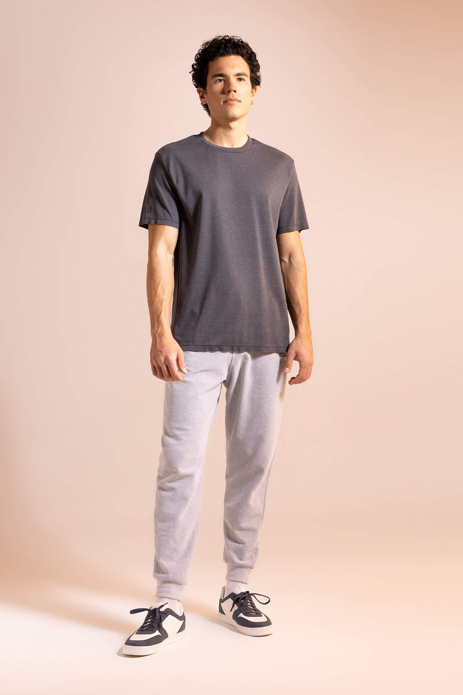 تي شيرت بريميوم بيزك نص كم قصة عادية برقبة مستديرة ميلانج أنترا